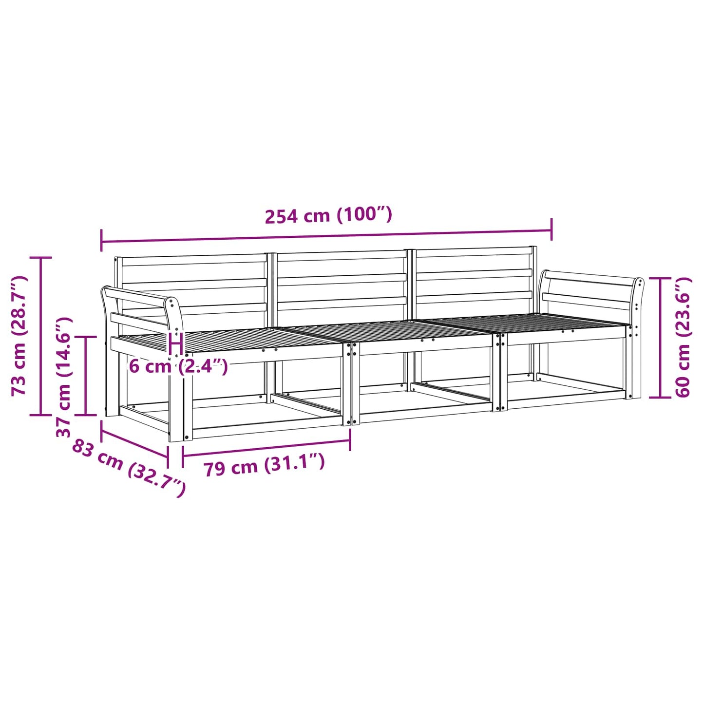 vidaXL Outdoor Sofa Set 3 pcs White 254 x 83 x 73 cm Solid Acacia Wood