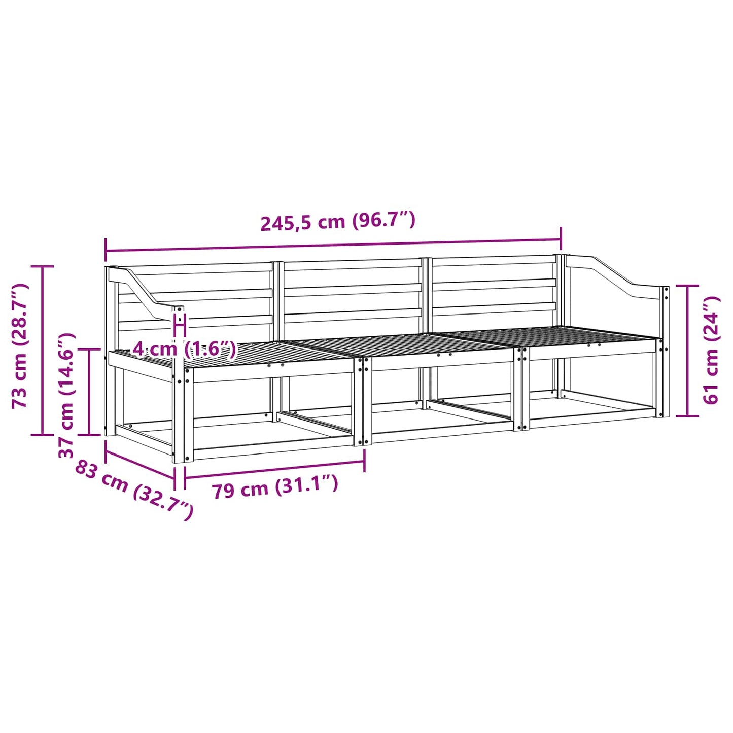 vidaXL Outdoor Sofa Set 3 pcs White 245.5 x 83 x 73 cm