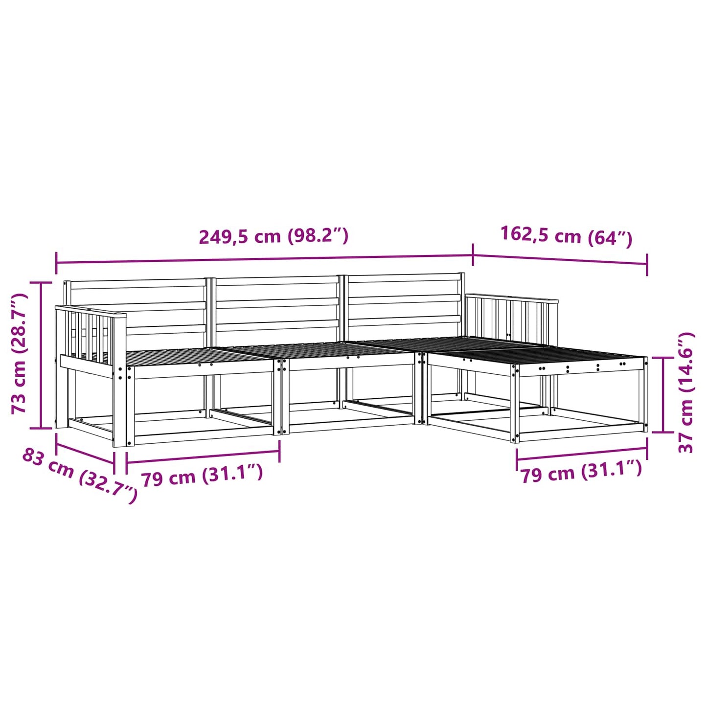 vidaXL Outdoor Sofa Set 4 pcs White 249.5 x 162.5 x 73 cm