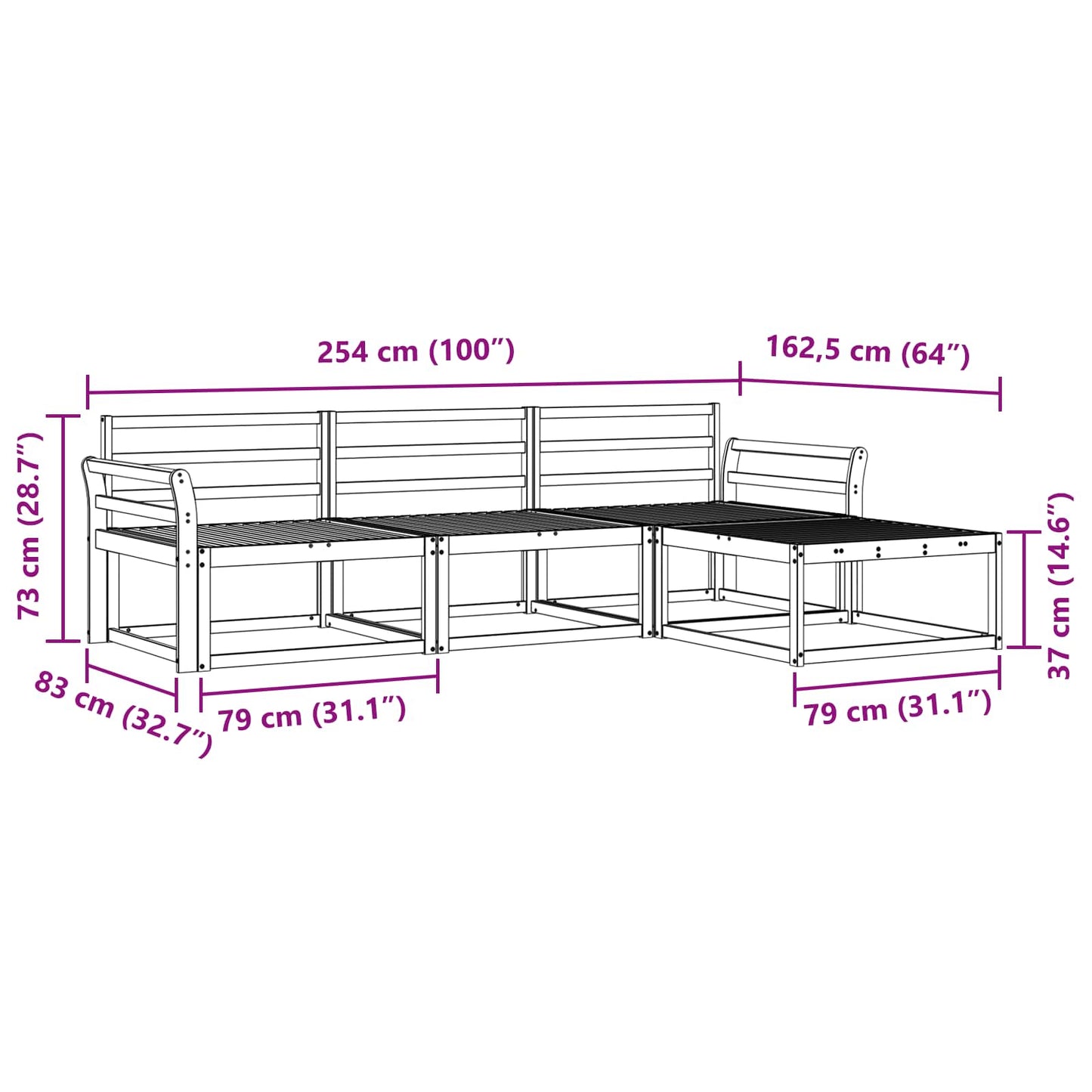 vidaXL Outdoor Sofa Set 4 pcs White 254 x 162.5 x 73 cm