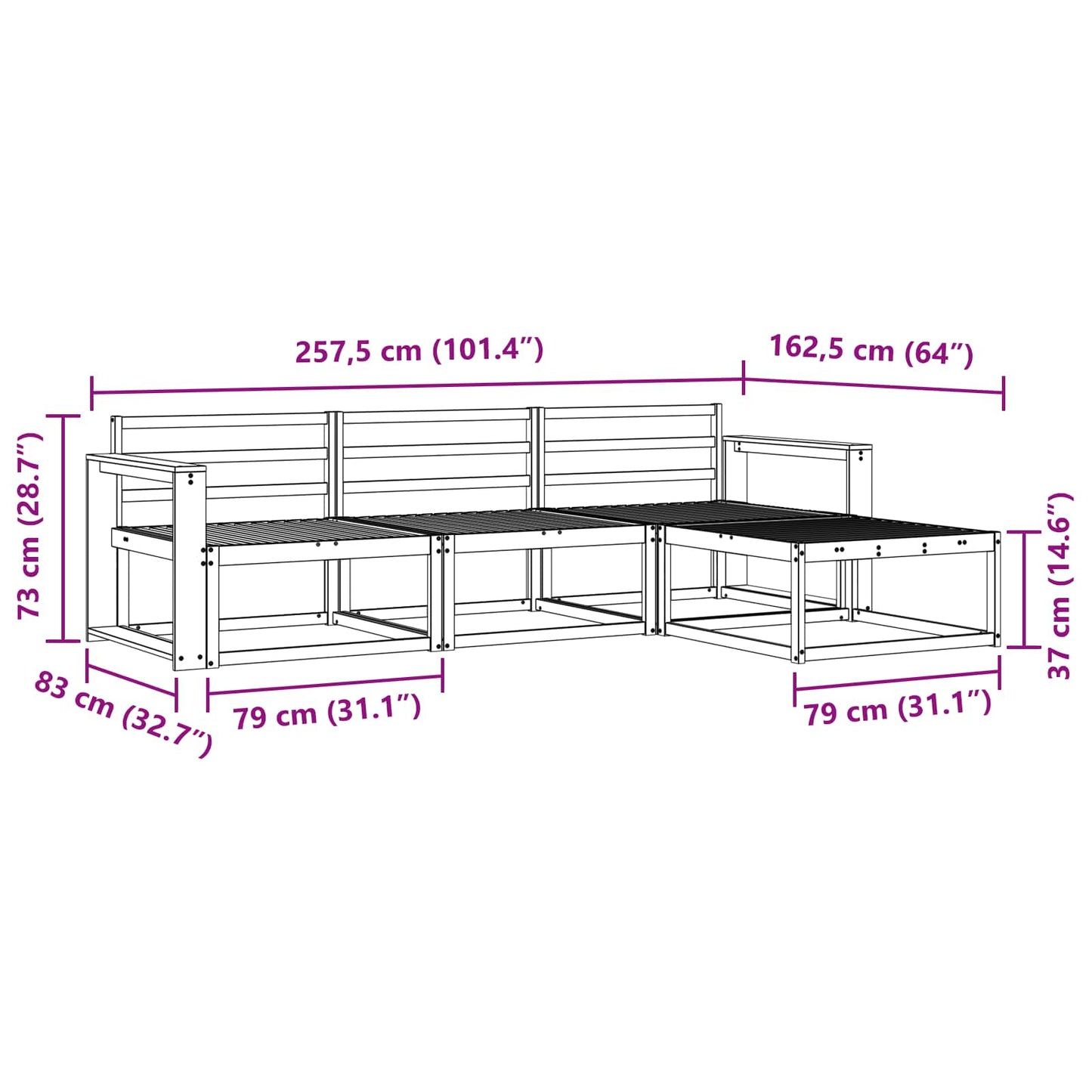 vidaXL Outdoor Sofa Set 4 pcs White 257.5 x 162.5 x 73 cm