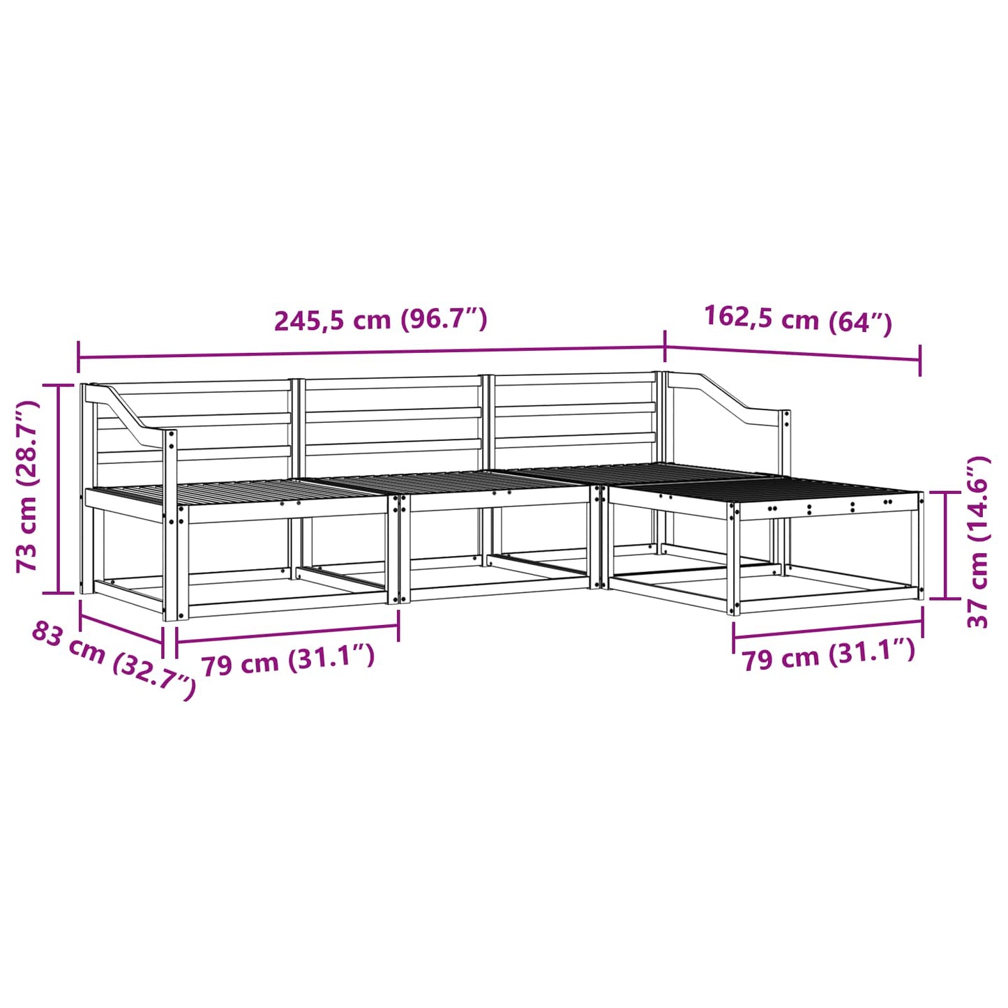 vidaXL Outdoor Sofa Set 4 pcs White 245.5 x 162.5 x 73 cm