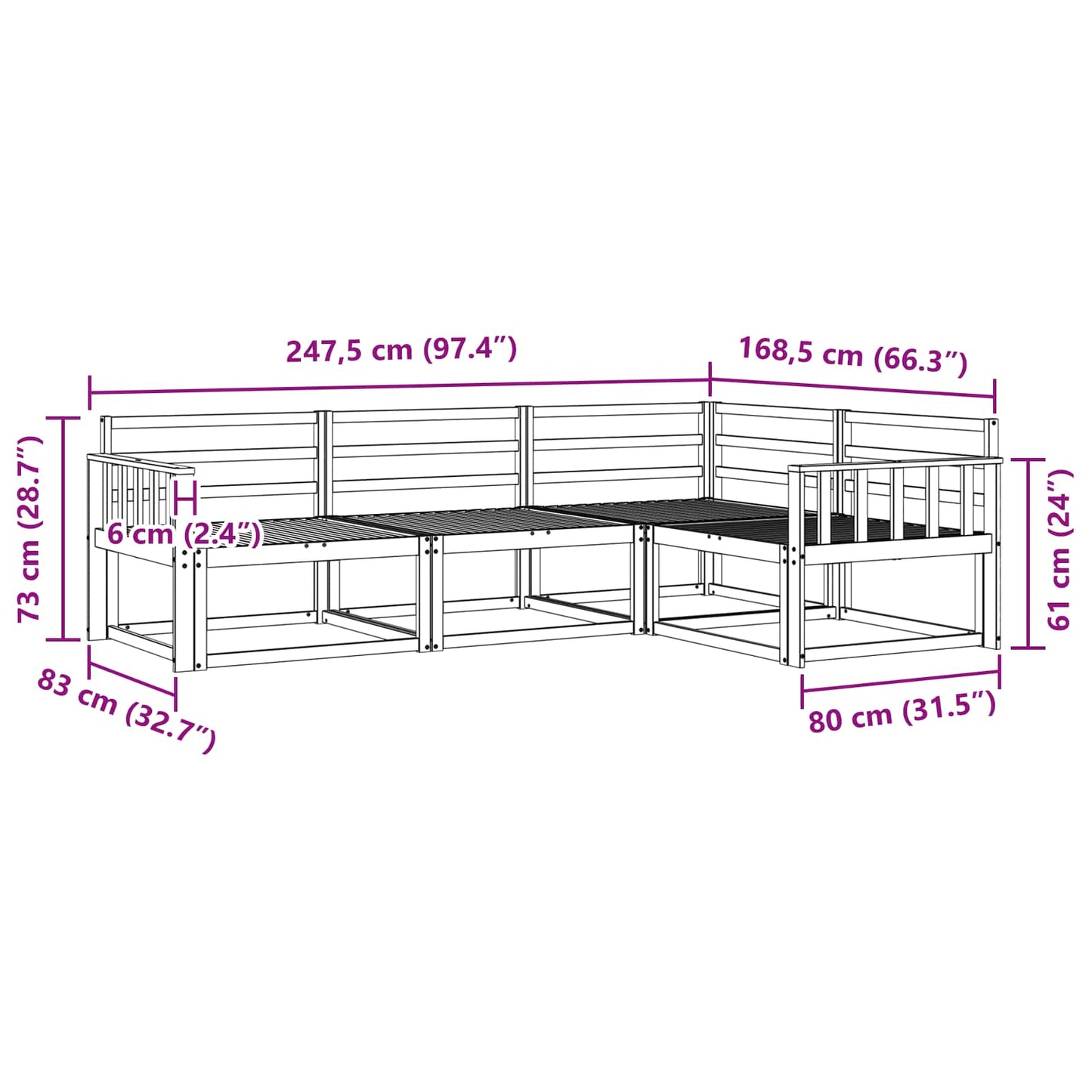 vidaXL Outdoor Sofa Set 4 pcs White 247.5 x 168.5 x 73 cm