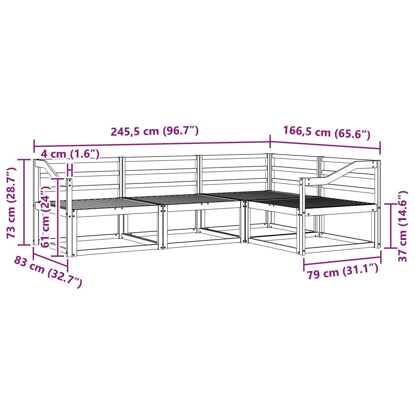 vidaXL Outdoor Sofa Set 4 pcs White 245.5 x 166.5 x 73 cm
