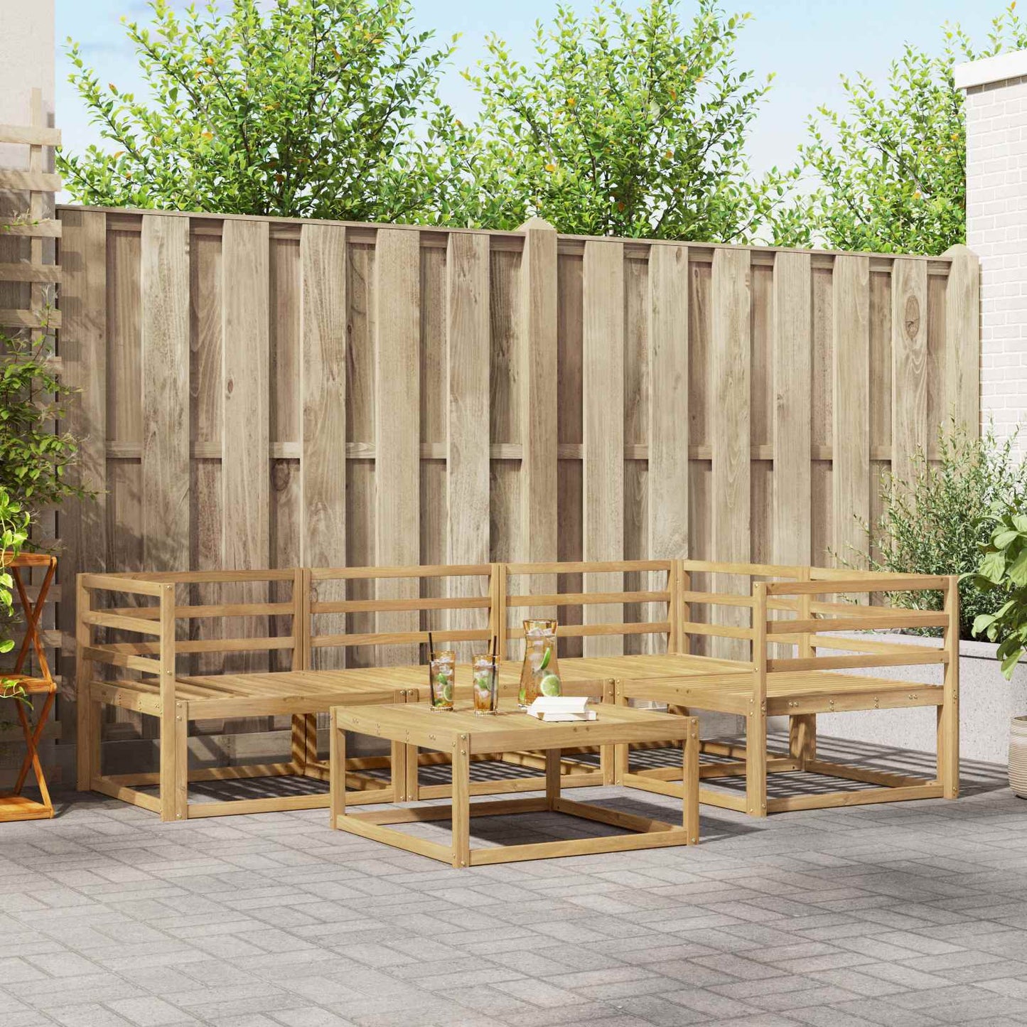 vidaXL Outdoor Sofa Set 5 pcs White 79 x 79 x 37 cm Solid Acacia Wood