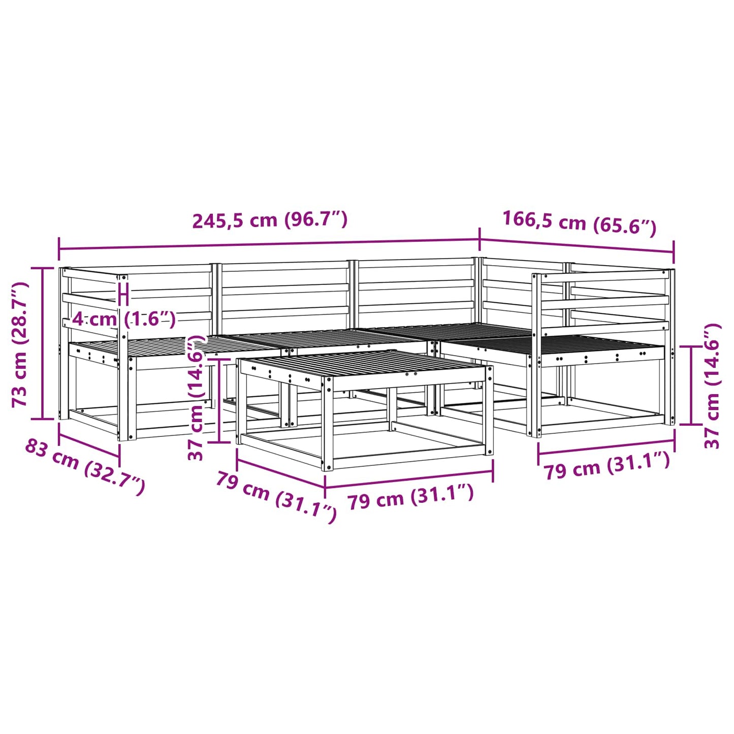 vidaXL Outdoor Sofa Set 5 pcs White 79 x 79 x 37 cm Solid Acacia Wood