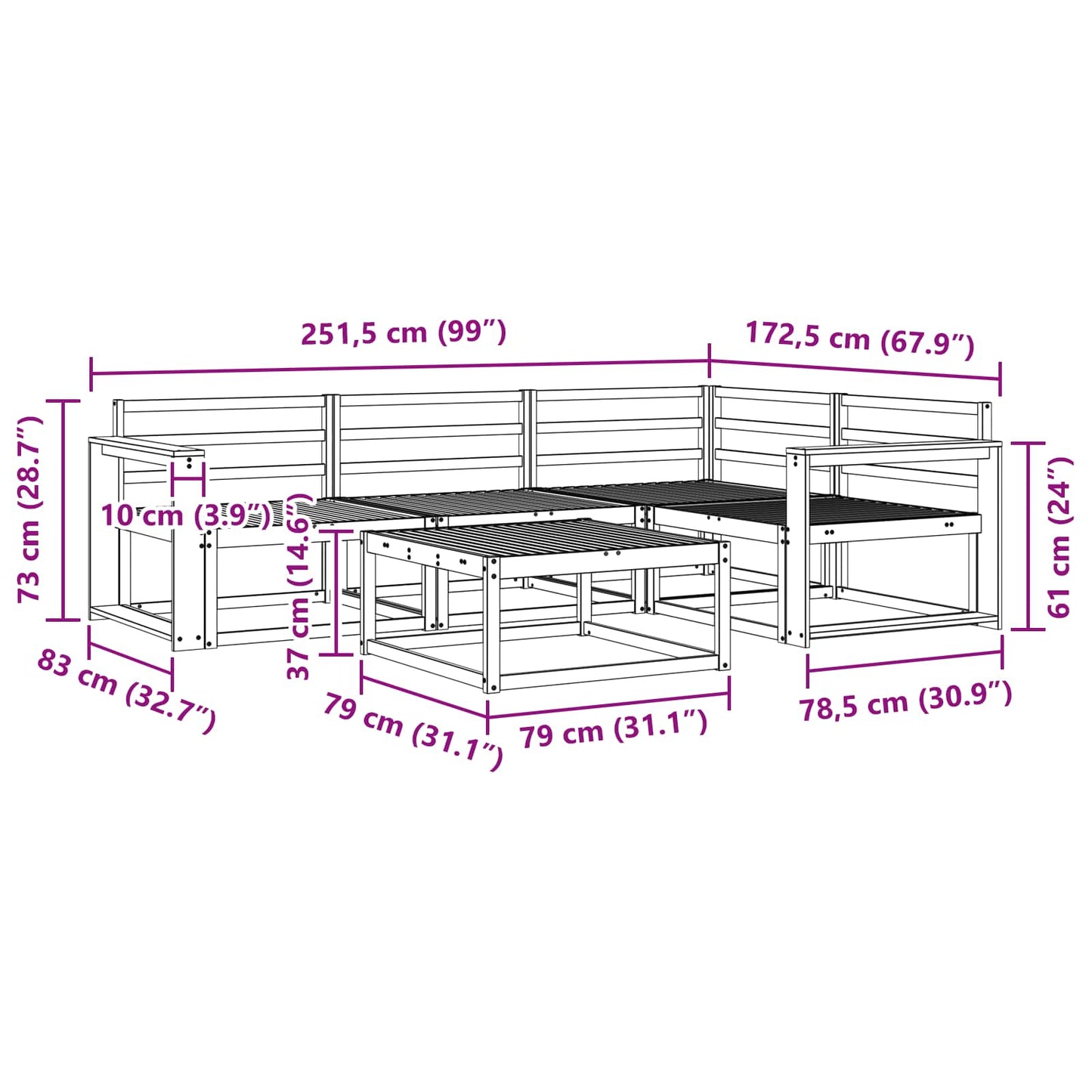 vidaXL Outdoor Sofa Set 5 pcs White 79 x 79 x 37 cm Solid Acacia Wood
