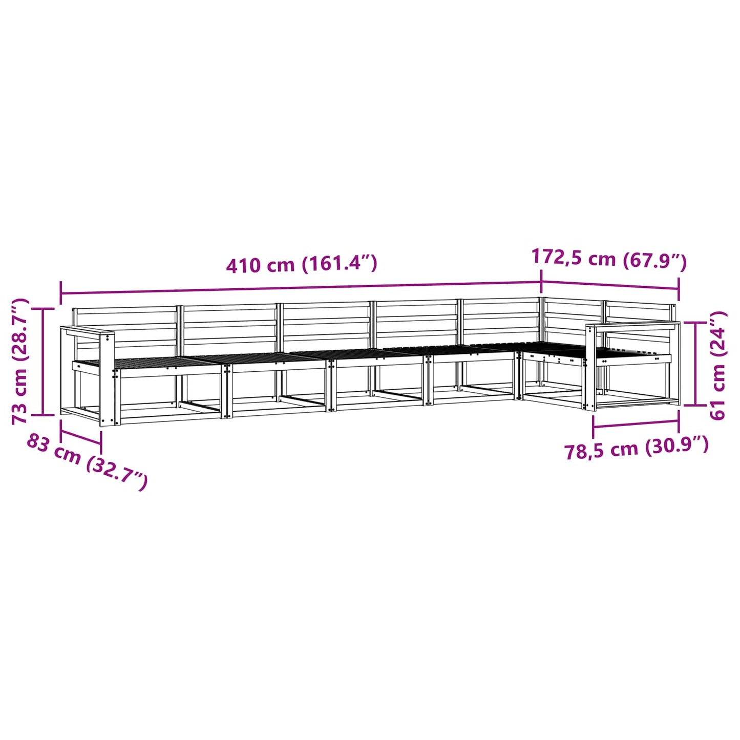 vidaXL Outdoor Sofa Set 6 pcs White 410 x 172.5 x 73 cm