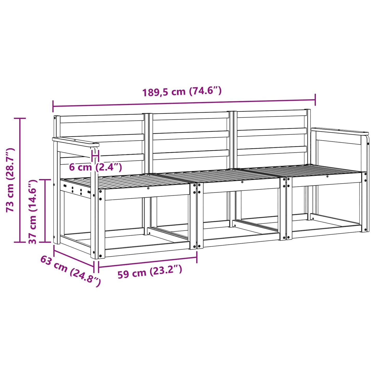vidaXL Outdoor Sofa Set 3 pcs White 189.5 x 63 x 73 cm
