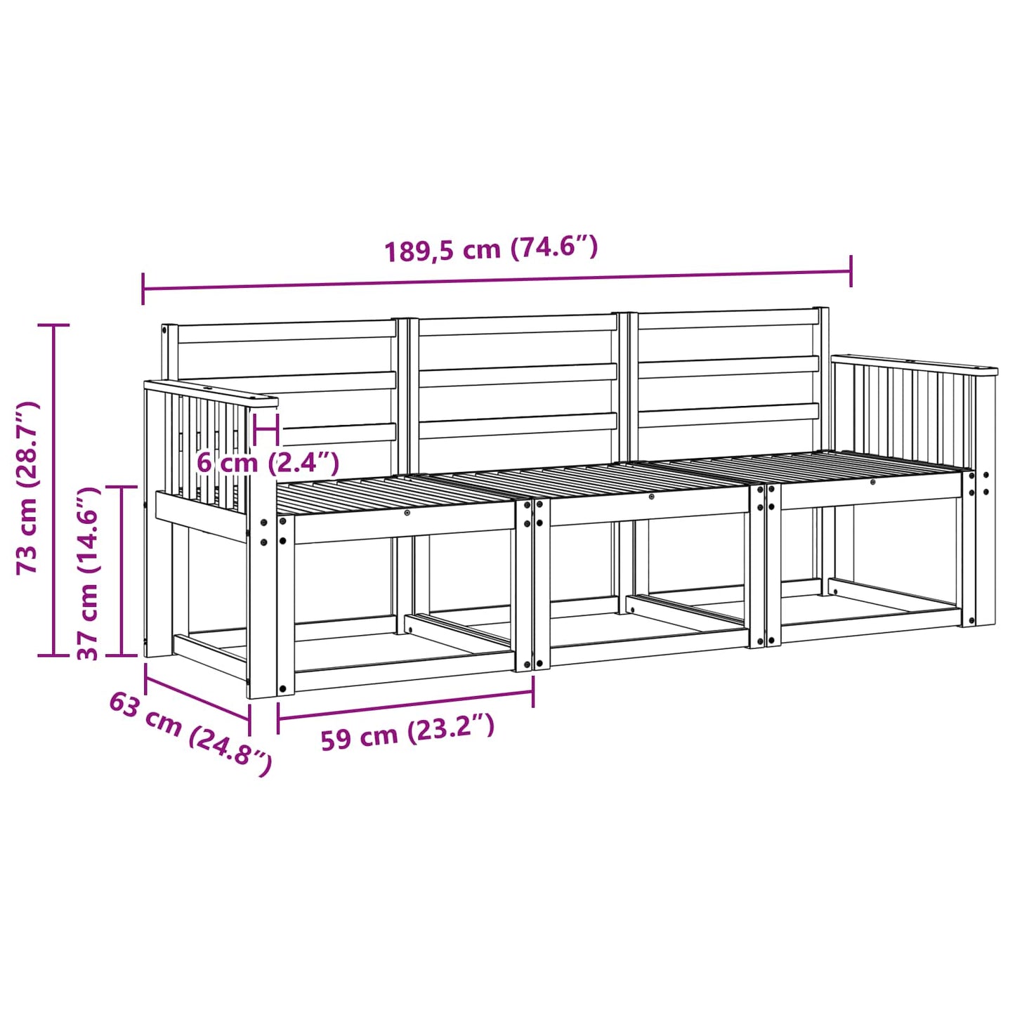 vidaXL Outdoor Sofa Set 3 pcs White 189.5 x 63 x 73 cm