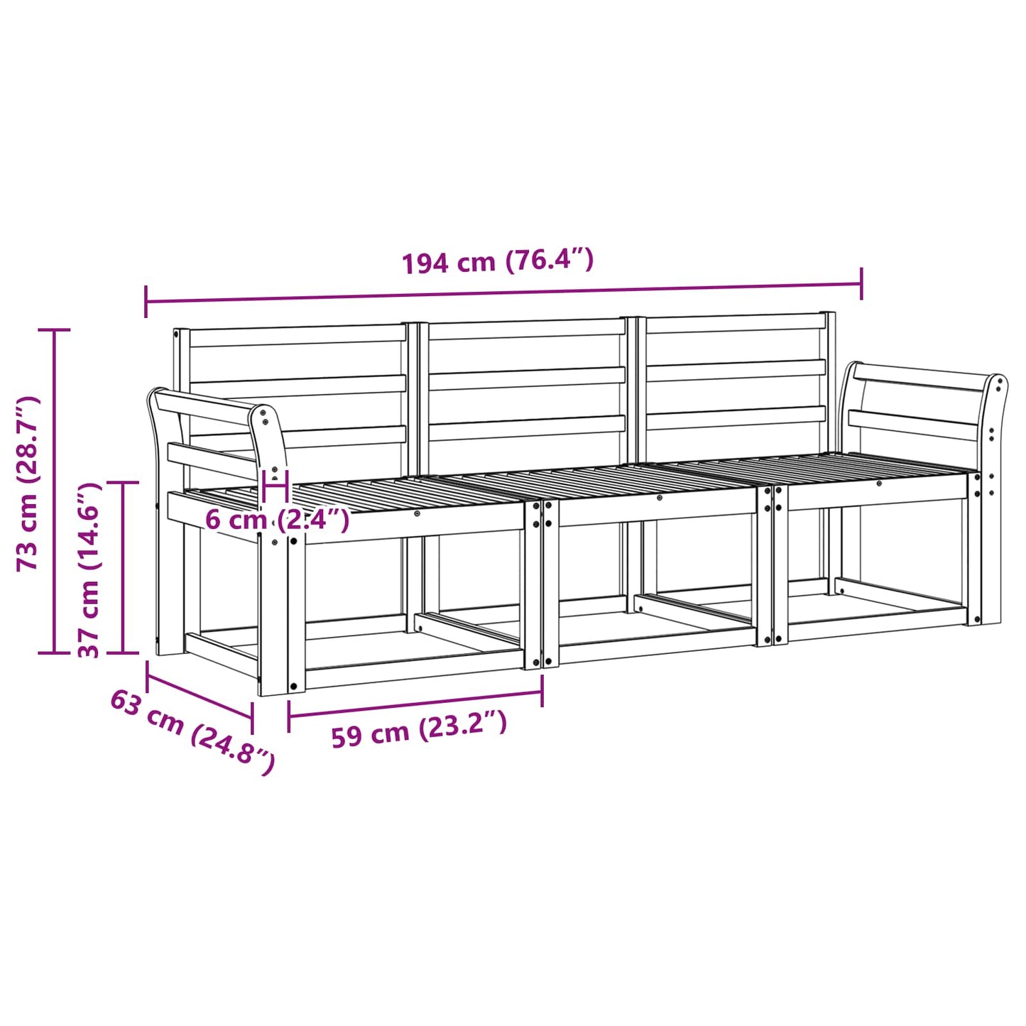 vidaXL Outdoor Sofa Set 3 pcs White 194 x 63 x 73 cm Solid Acacia Wood