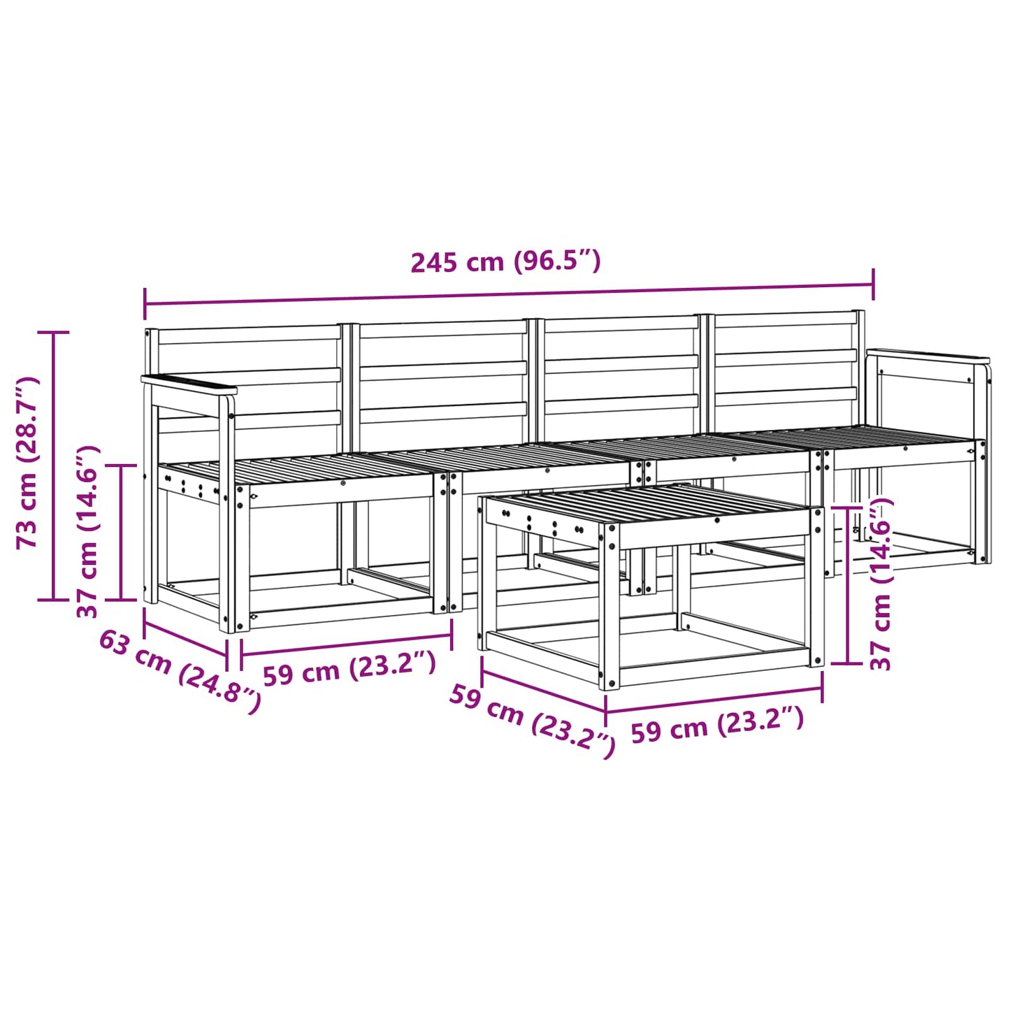 vidaXL Outdoor Sofa Set 5 pcs White Solid Acacia Wood