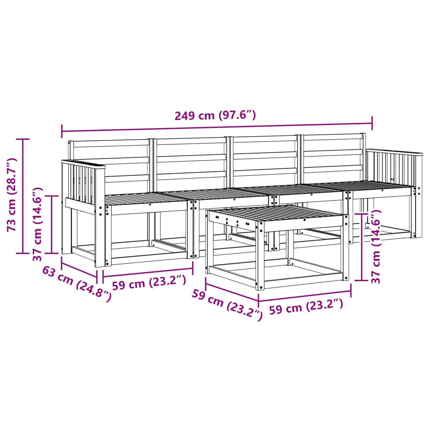 vidaXL Outdoor Sofa Set 5 pcs White Solid Acacia Wood
