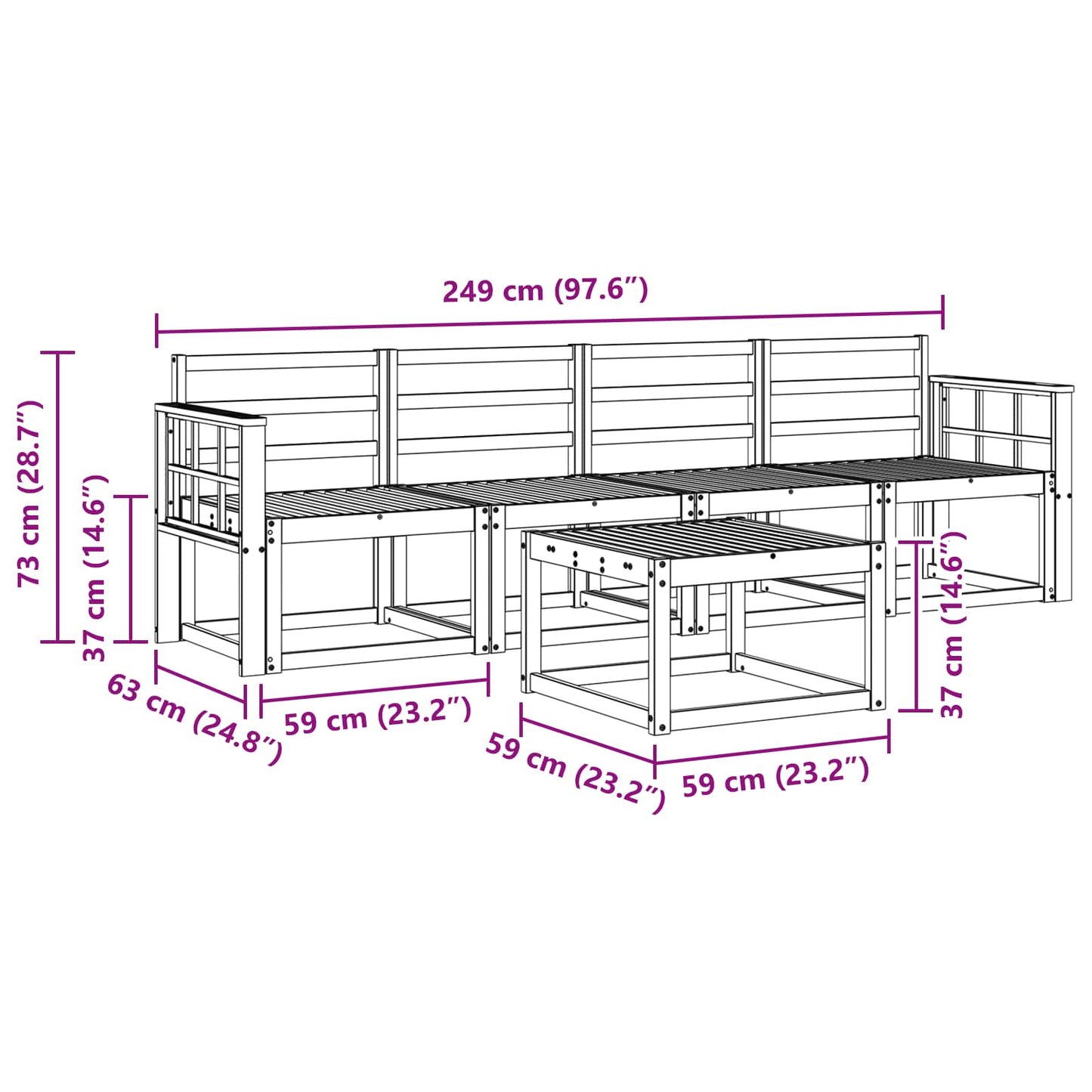 vidaXL Outdoor Sofa Set 5 pcs White Solid Acacia Wood