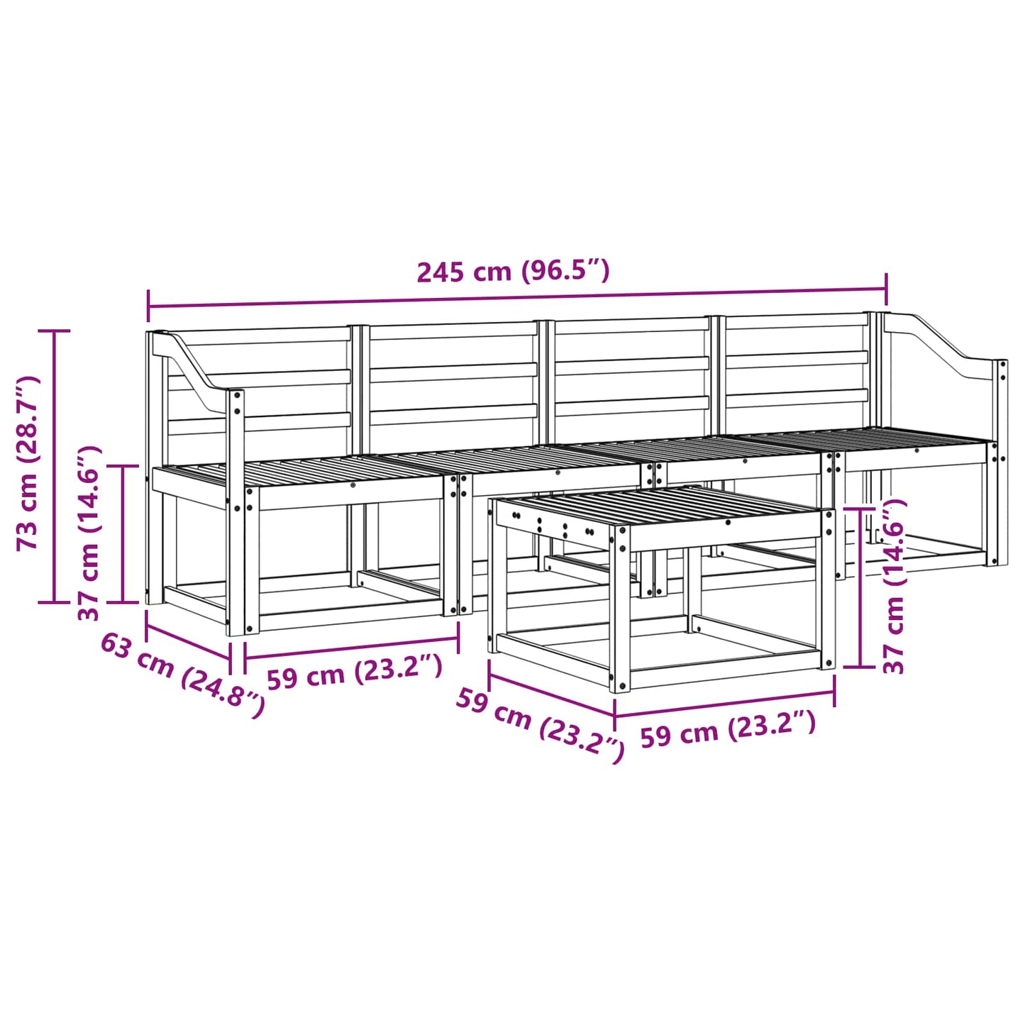 vidaXL Outdoor Sofa Set 5 pcs White Solid Acacia Wood