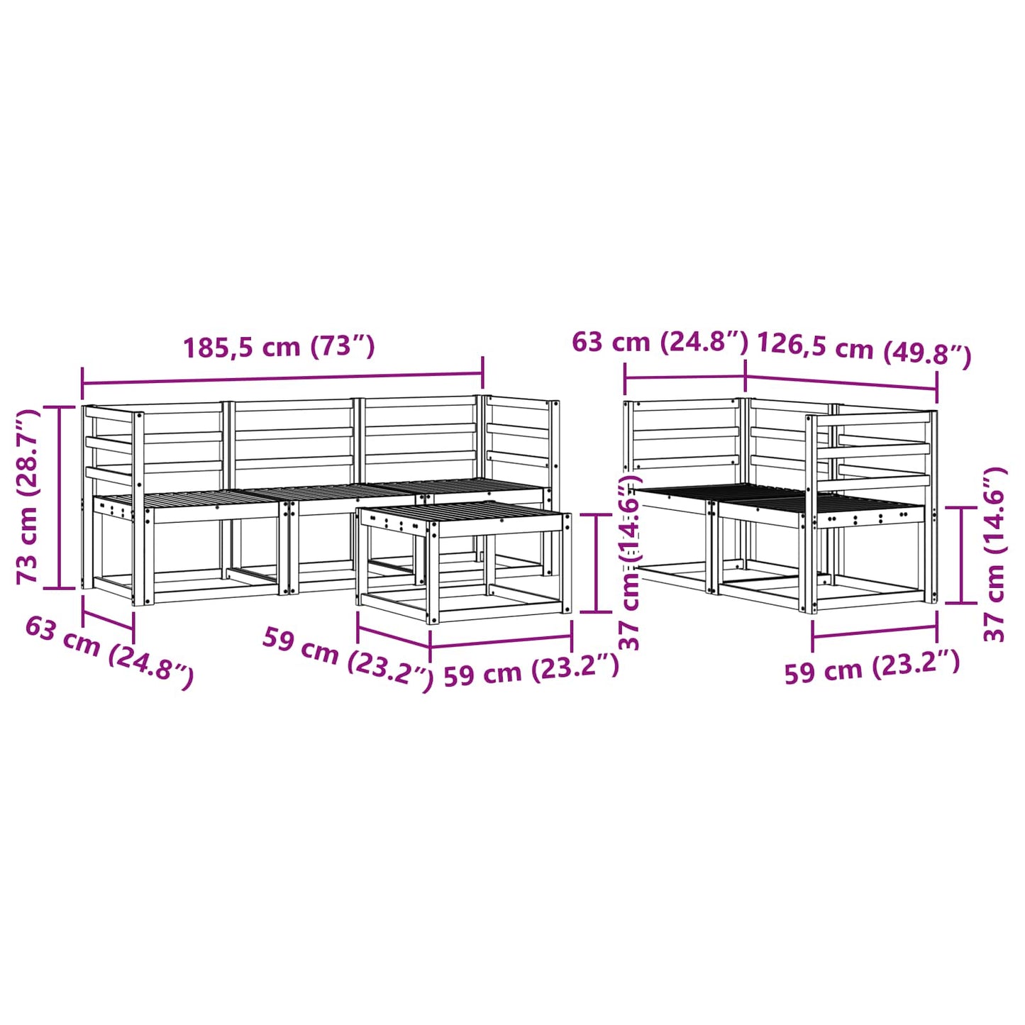 vidaXL Outdoor Sofa Set 6 pcs White 59 x 59 x 37 cm Solid Acacia Wood