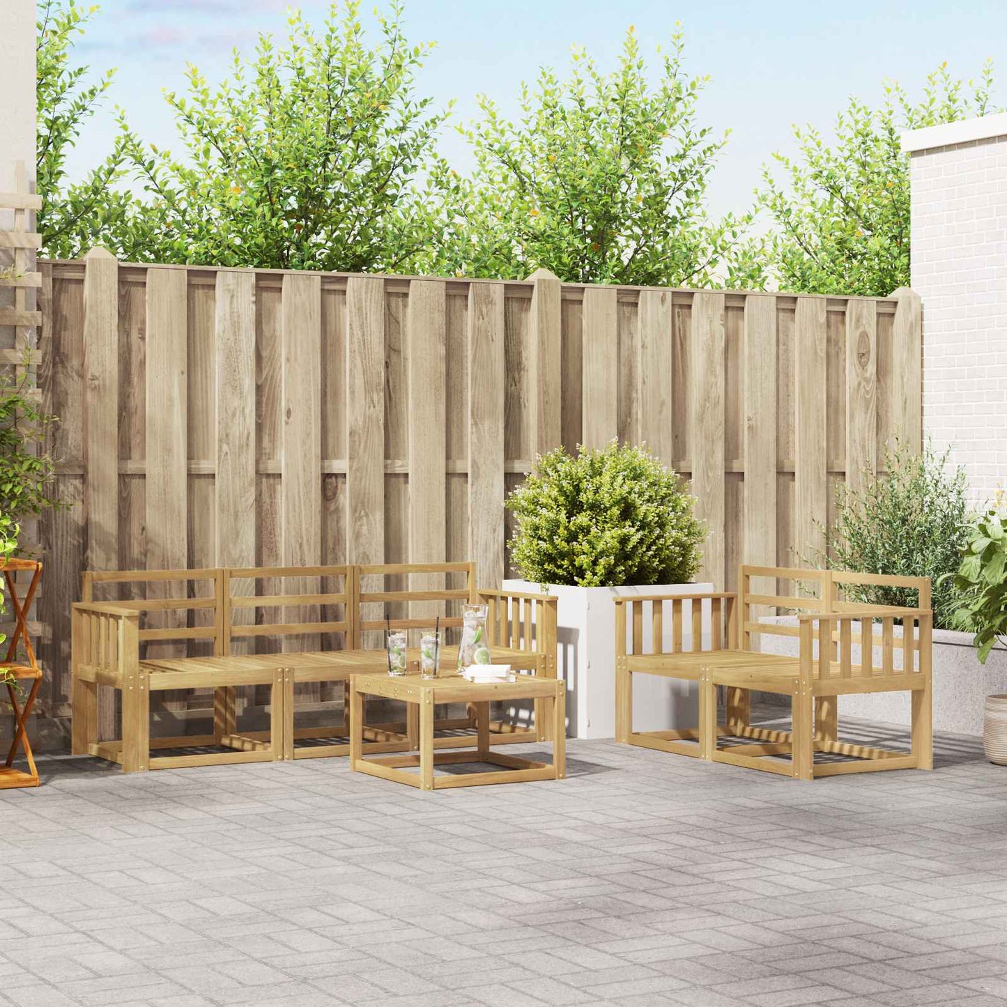 vidaXL Outdoor Sofa Set 6 pcs White 59 x 59 x 37 cm Solid Acacia Wood