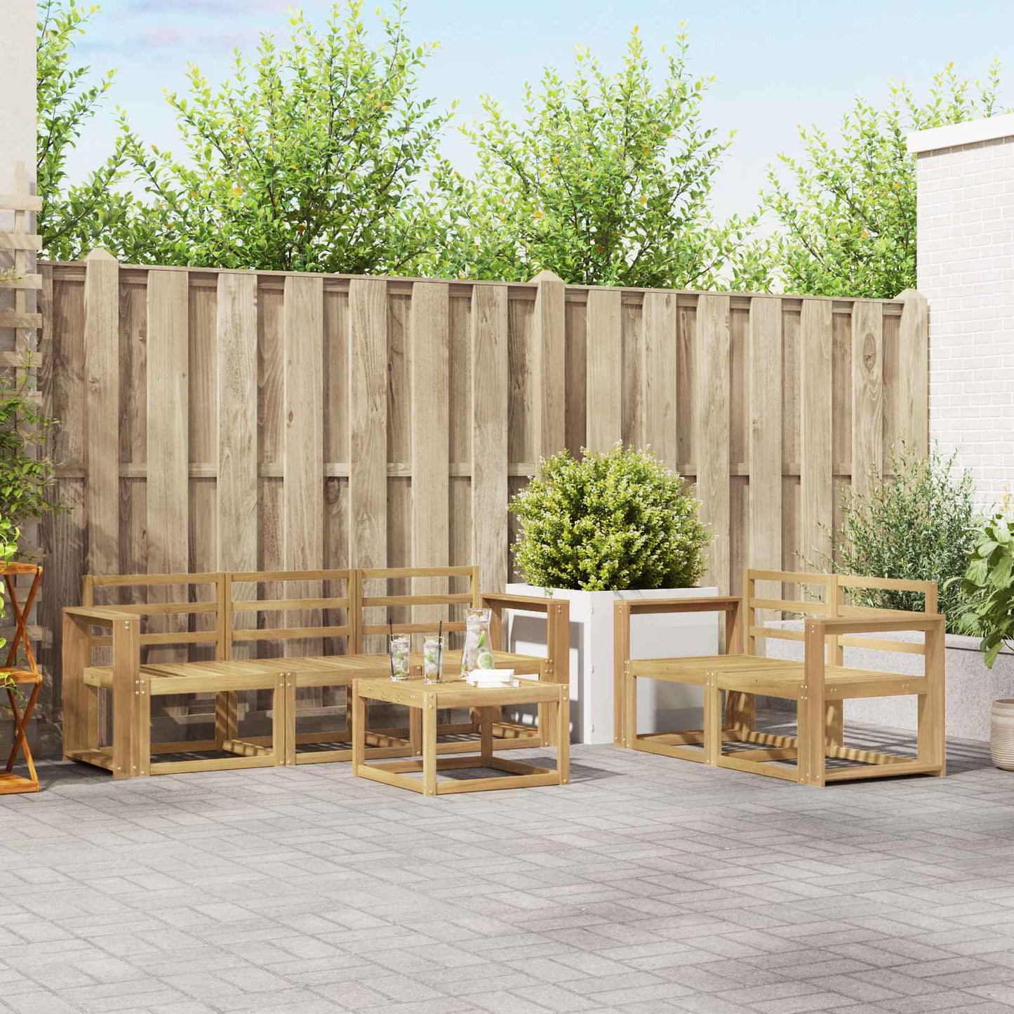 vidaXL Outdoor Sofa Set 6 pcs White 59 x 59 x 37 cm Solid Acacia Wood