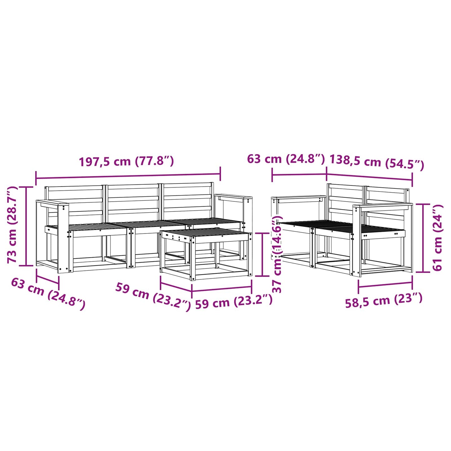 vidaXL Outdoor Sofa Set 6 pcs White 59 x 59 x 37 cm Solid Acacia Wood