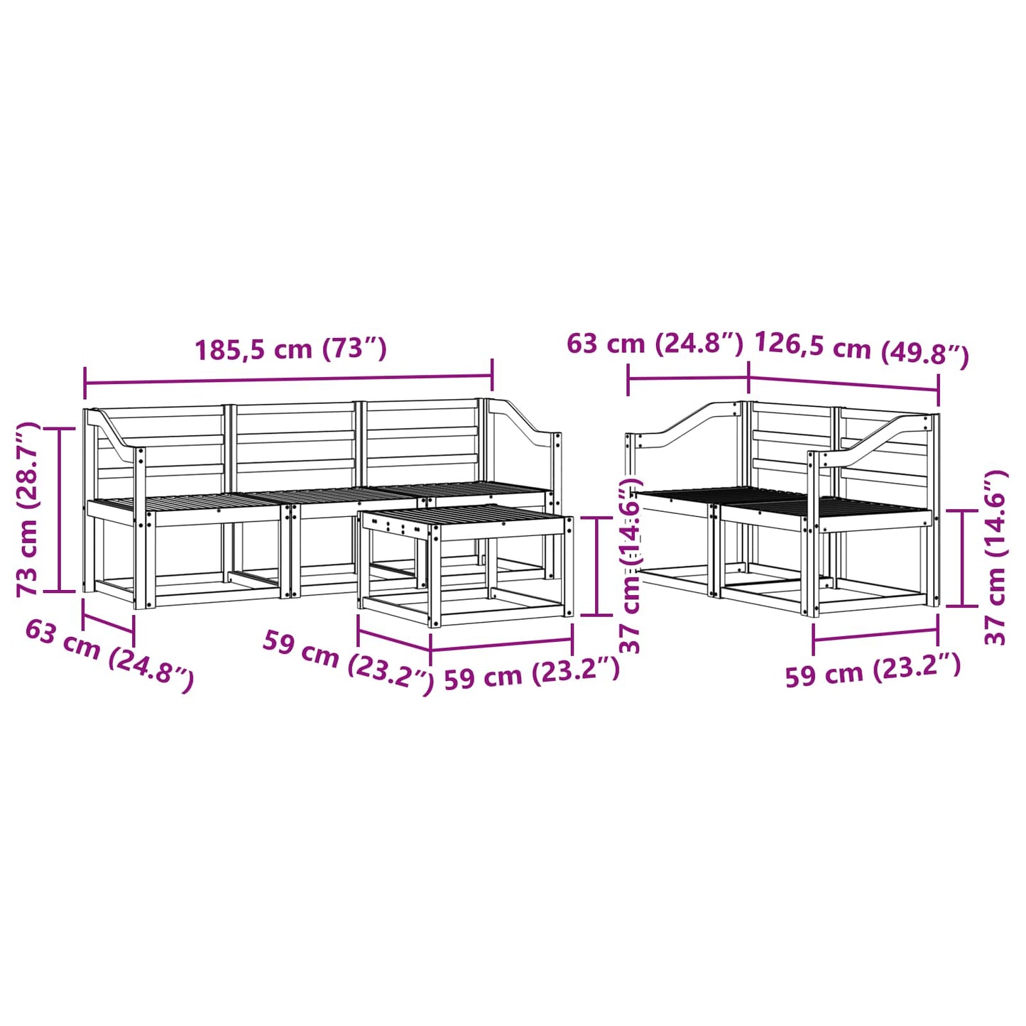 vidaXL Outdoor Sofa Set 6 pcs White 59 x 59 x 37 cm Solid Acacia Wood