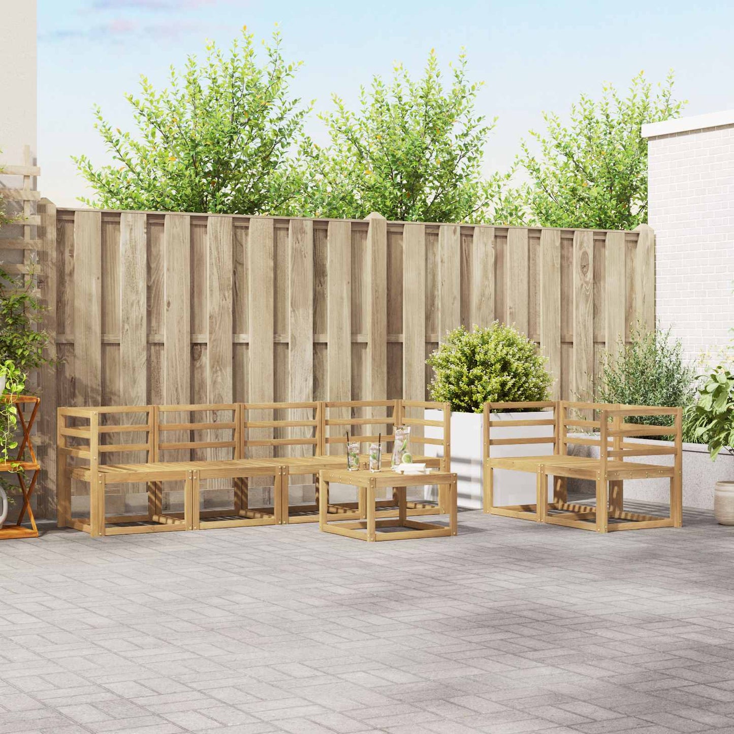 vidaXL Outdoor Sofa Set 7 pcs White 59 x 59 x 37 cm Solid Acacia Wood