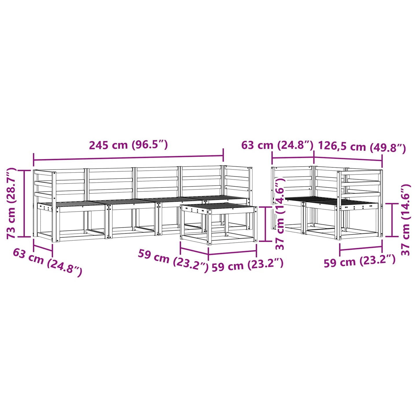 vidaXL Outdoor Sofa Set 7 pcs White 59 x 59 x 37 cm Solid Acacia Wood
