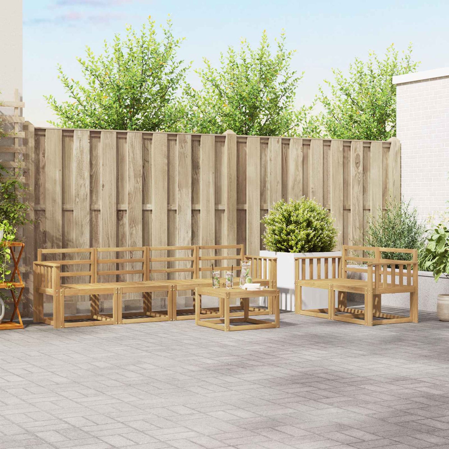 vidaXL Outdoor Sofa Set 7 pcs White 59 x 59 x 37 cm Solid Acacia Wood