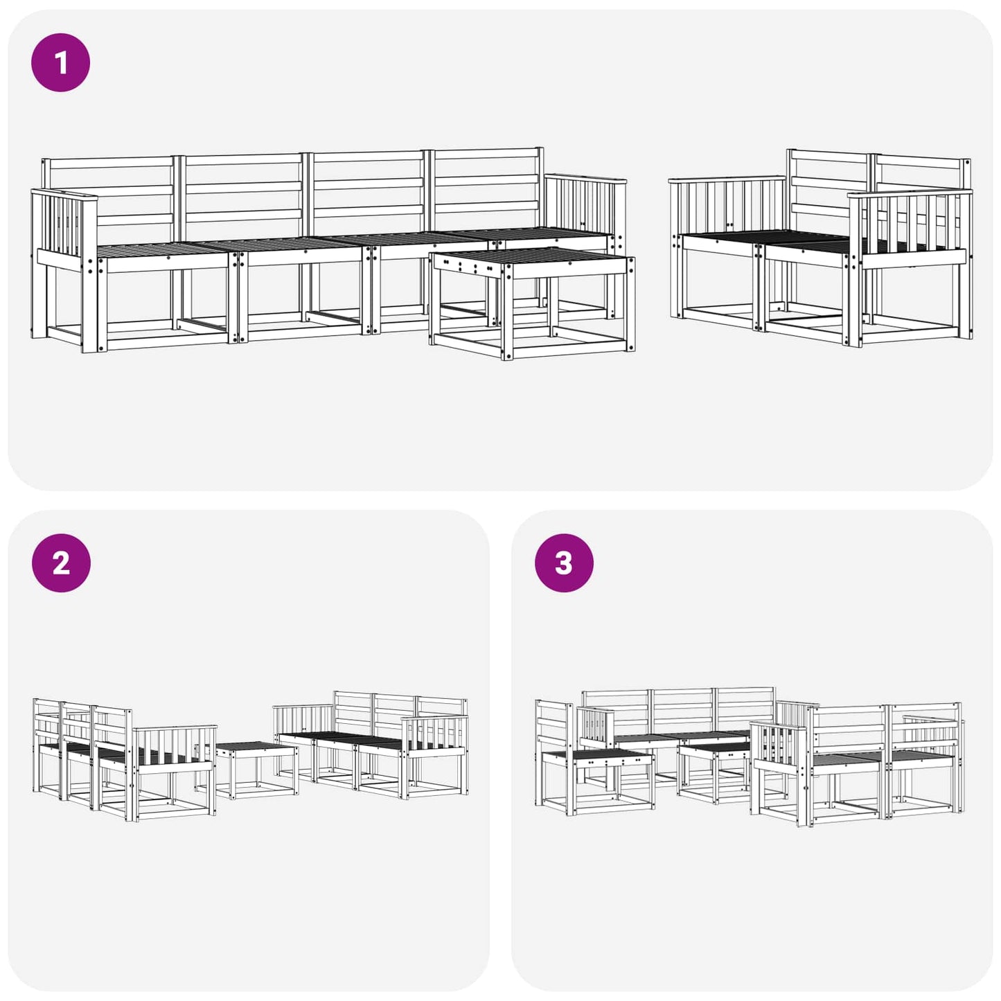 vidaXL Outdoor Sofa Set 7 pcs White 59 x 59 x 37 cm Solid Acacia Wood