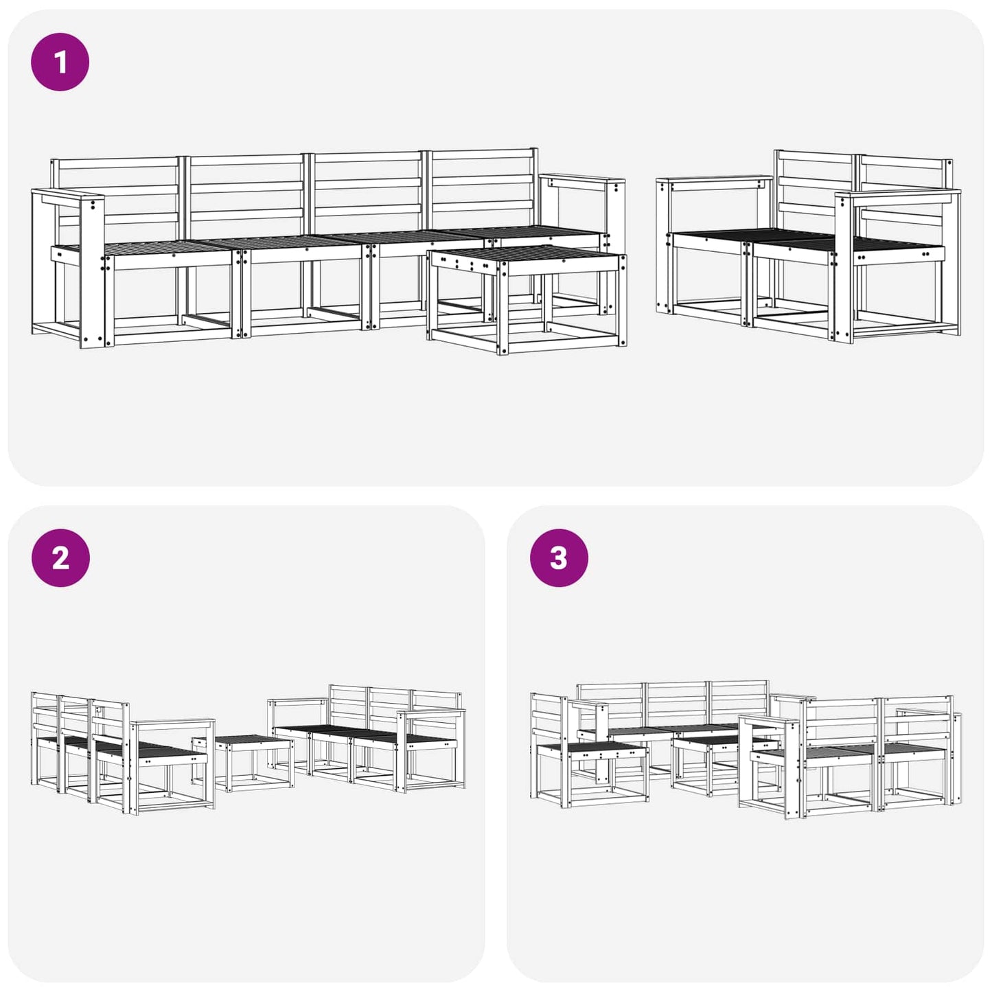 vidaXL Outdoor Sofa Set 7 pcs White 59 x 59 x 37 cm Solid Acacia Wood