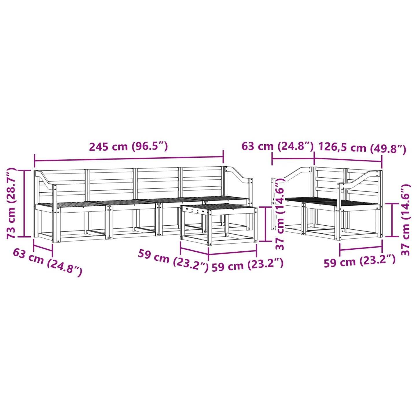 vidaXL Outdoor Sofa Set 7 pcs White 59 x 59 x 37 cm Solid Acacia Wood