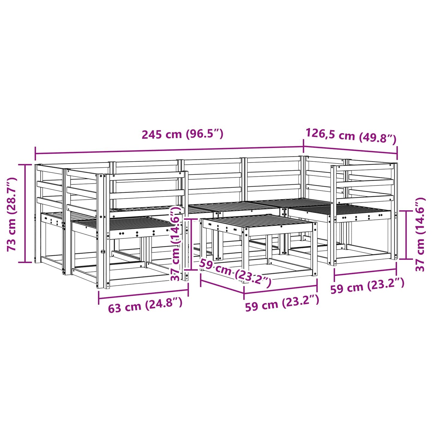 vidaXL Outdoor Sofa Set 7 pcs White 59 x 59 x 37 cm Solid Acacia Wood