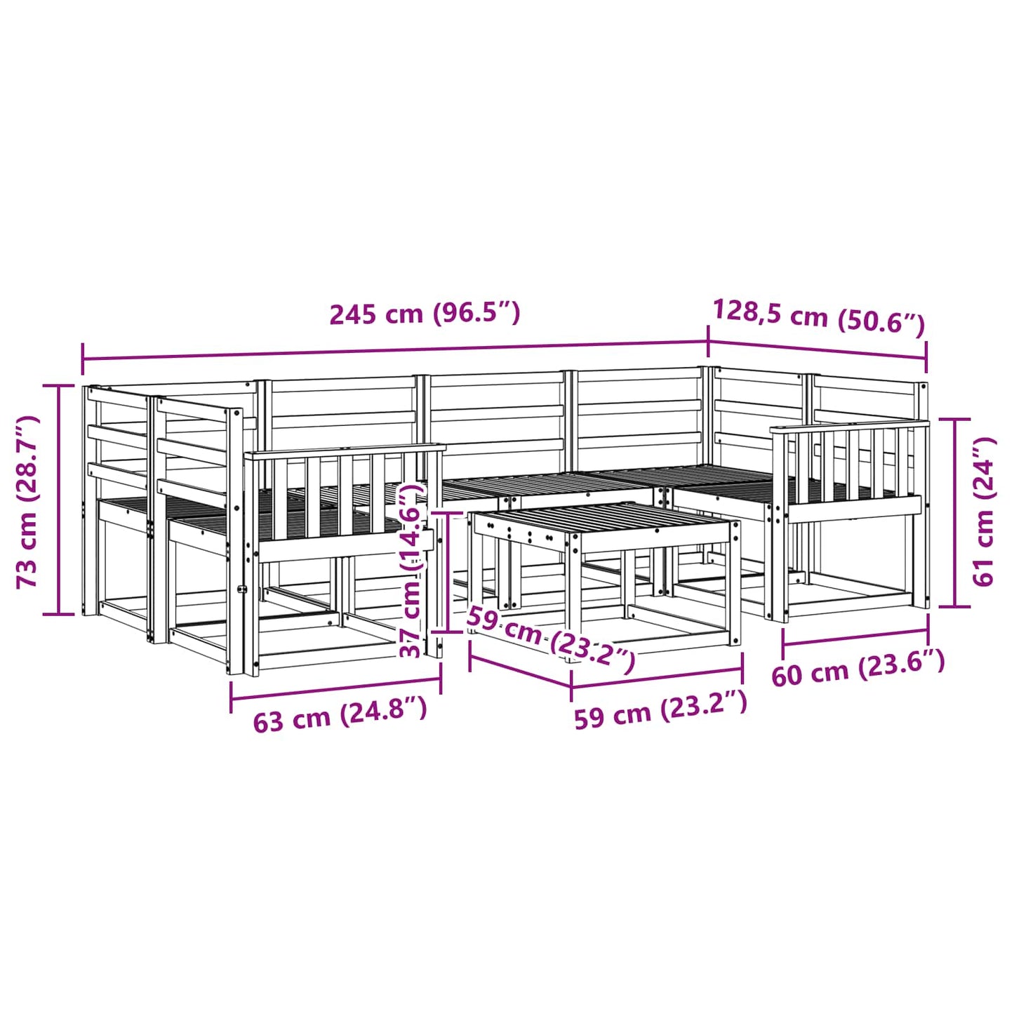 vidaXL Outdoor Sofa Set 7 pcs White 59 x 59 x 37 cm Solid Acacia Wood