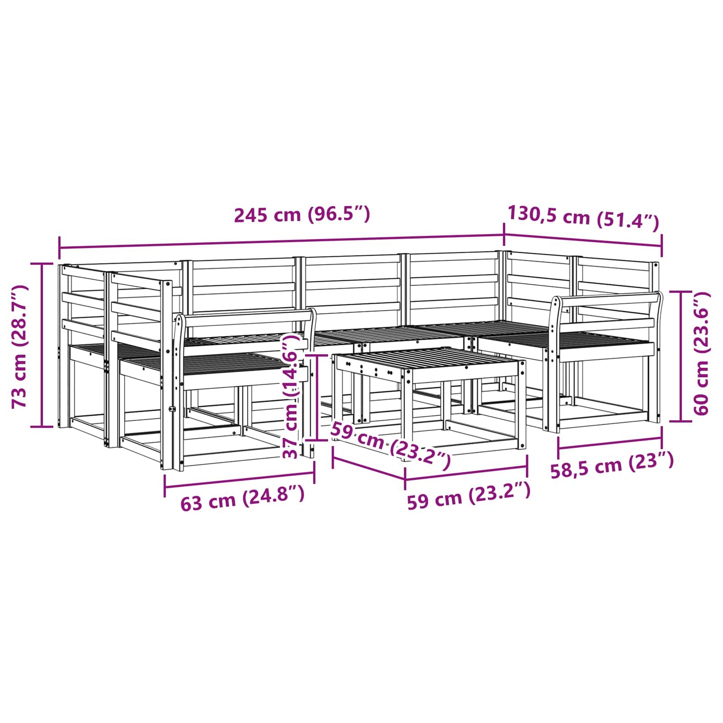vidaXL Outdoor Sofa Set 7 pcs White 59 x 59 x 37 cm Solid Acacia Wood