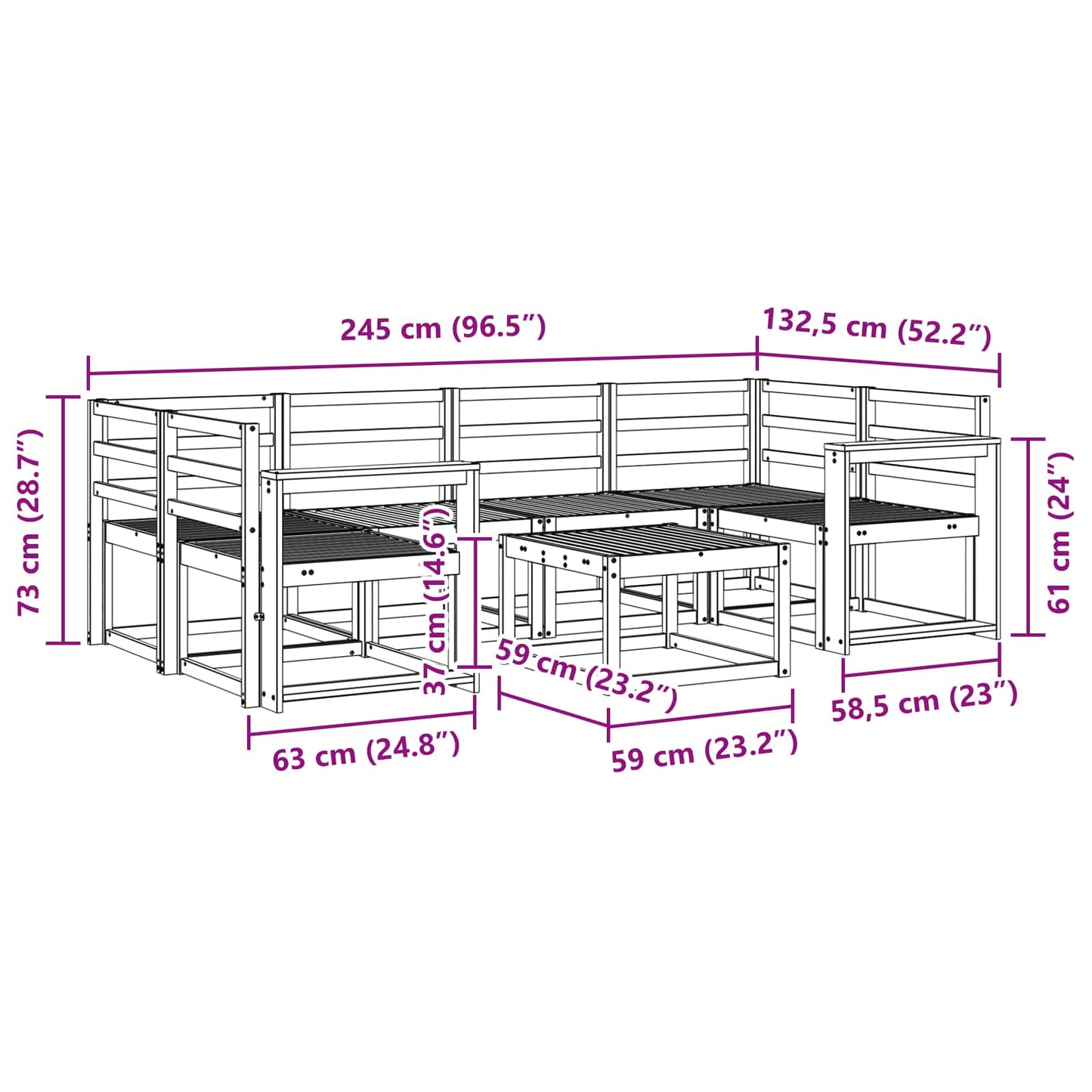 vidaXL Outdoor Sofa Set 7 pcs White 59 x 59 x 37 cm Solid Acacia Wood