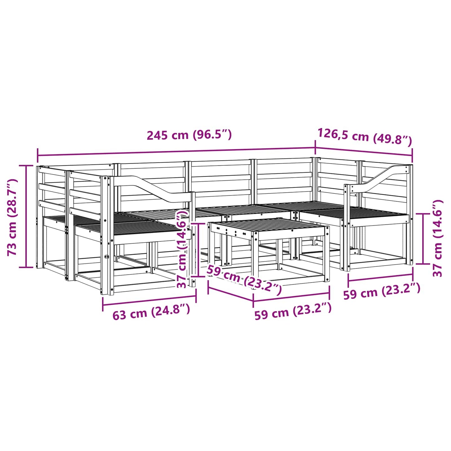 vidaXL Outdoor Sofa Set 7 pcs White 59 x 59 x 37 cm Solid Acacia Wood