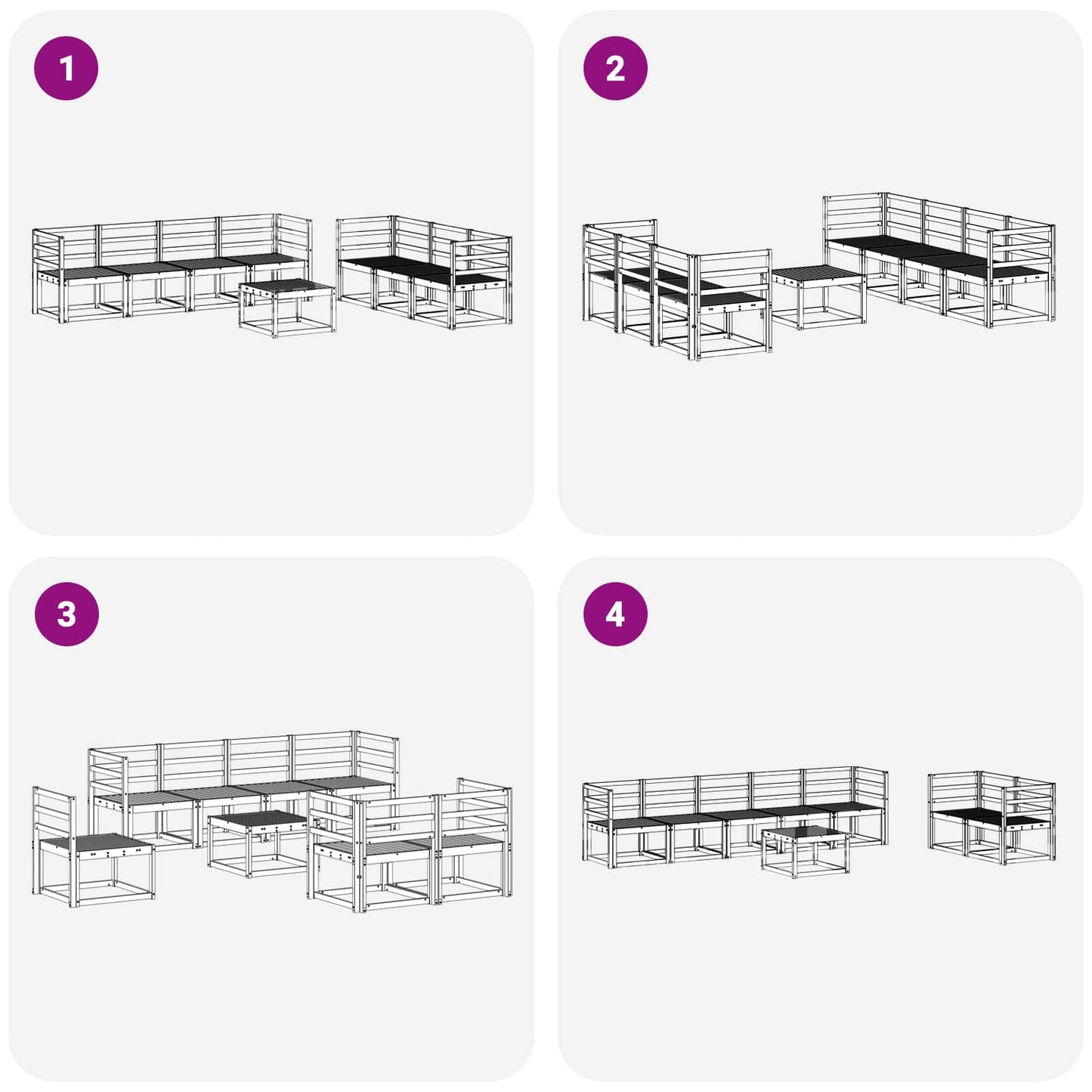 vidaXL Outdoor Sofa Set 8 pcs White 59 x 59 x 37 cm Solid Acacia Wood
