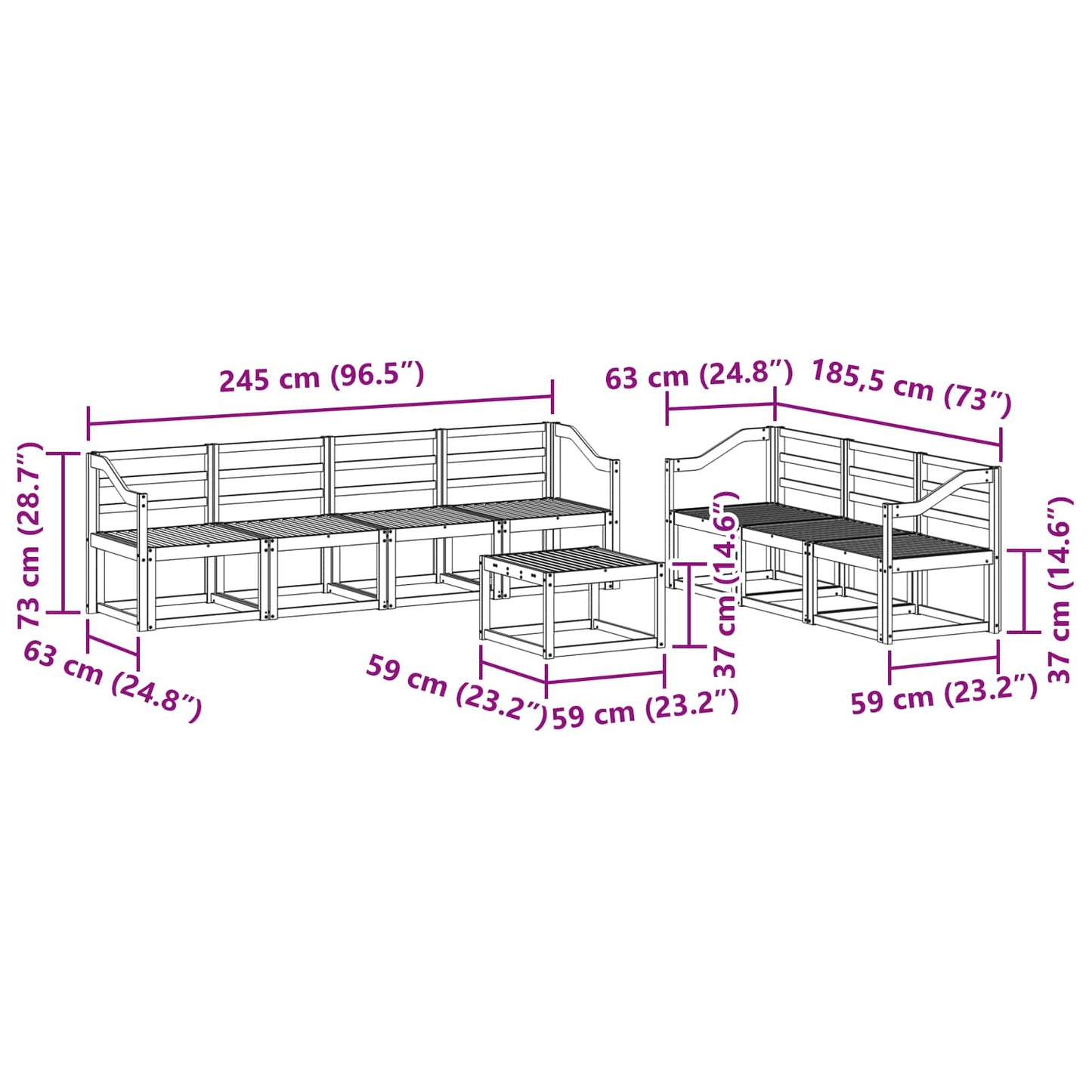 vidaXL Outdoor Sofa Set 8 pcs White 59 x 59 x 37 cm Solid Acacia Wood
