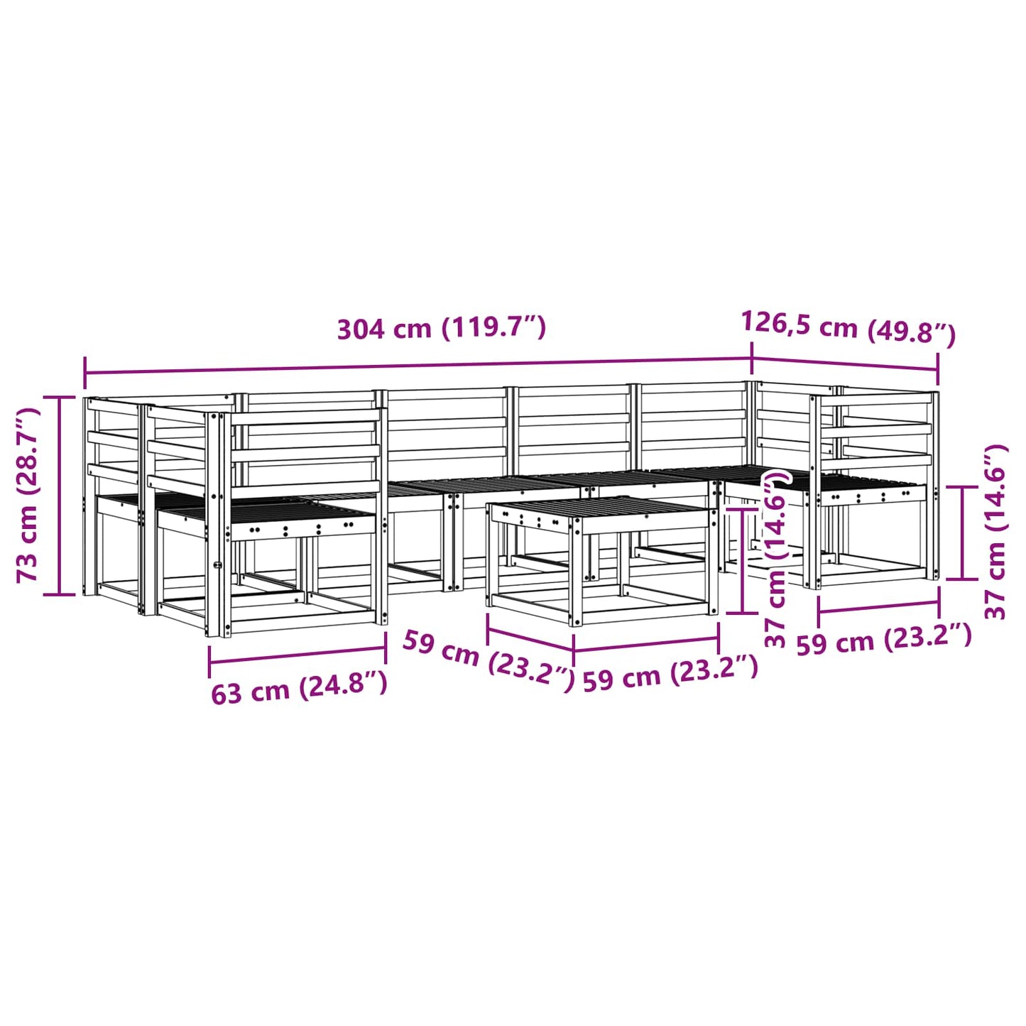 vidaXL Outdoor Sofa Set 8 pcs White 59 x 59 x 37 cm Solid Acacia Wood