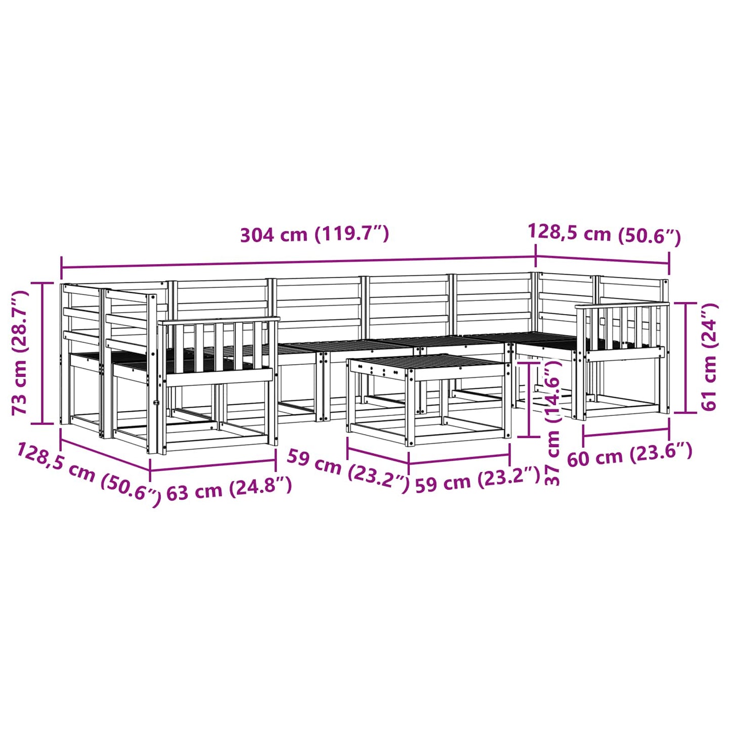 vidaXL Outdoor Sofa Set 8 pcs White 59 x 59 x 37 cm Solid Acacia Wood