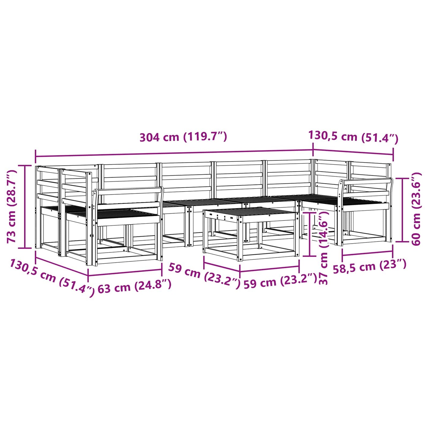 vidaXL Outdoor Sofa Set 8 pcs White 59 x 59 x 37 cm Solid Acacia Wood