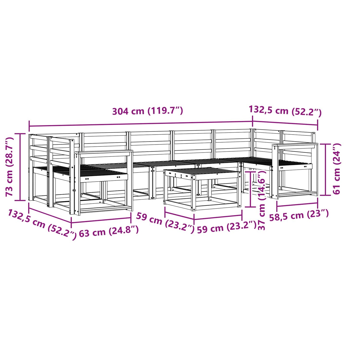vidaXL Outdoor Sofa Set 8 pcs White 59 x 59 x 37 cm Solid Acacia Wood