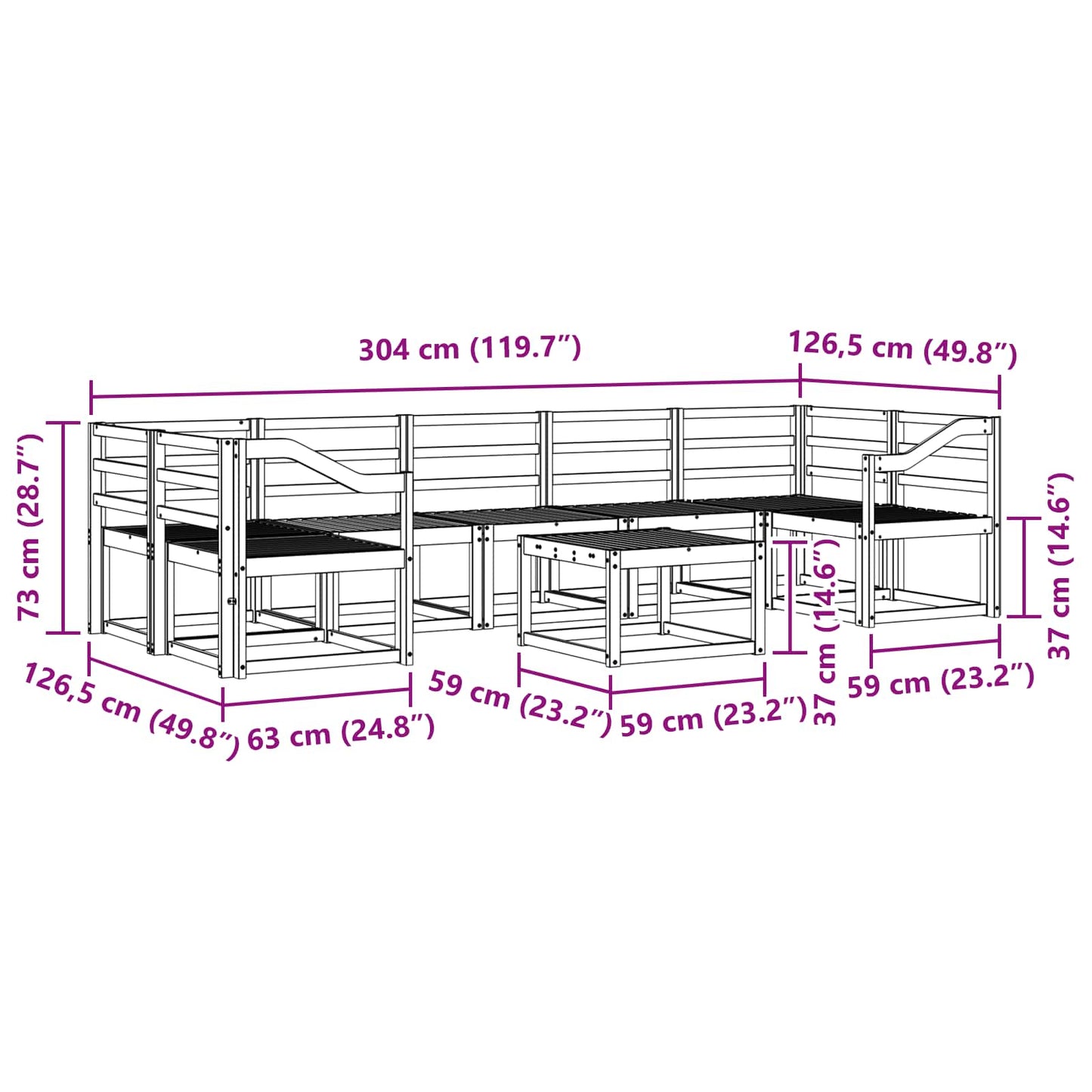 vidaXL Outdoor Sofa Set 8 pcs White 59 x 59 x 37 cm Solid Acacia Wood