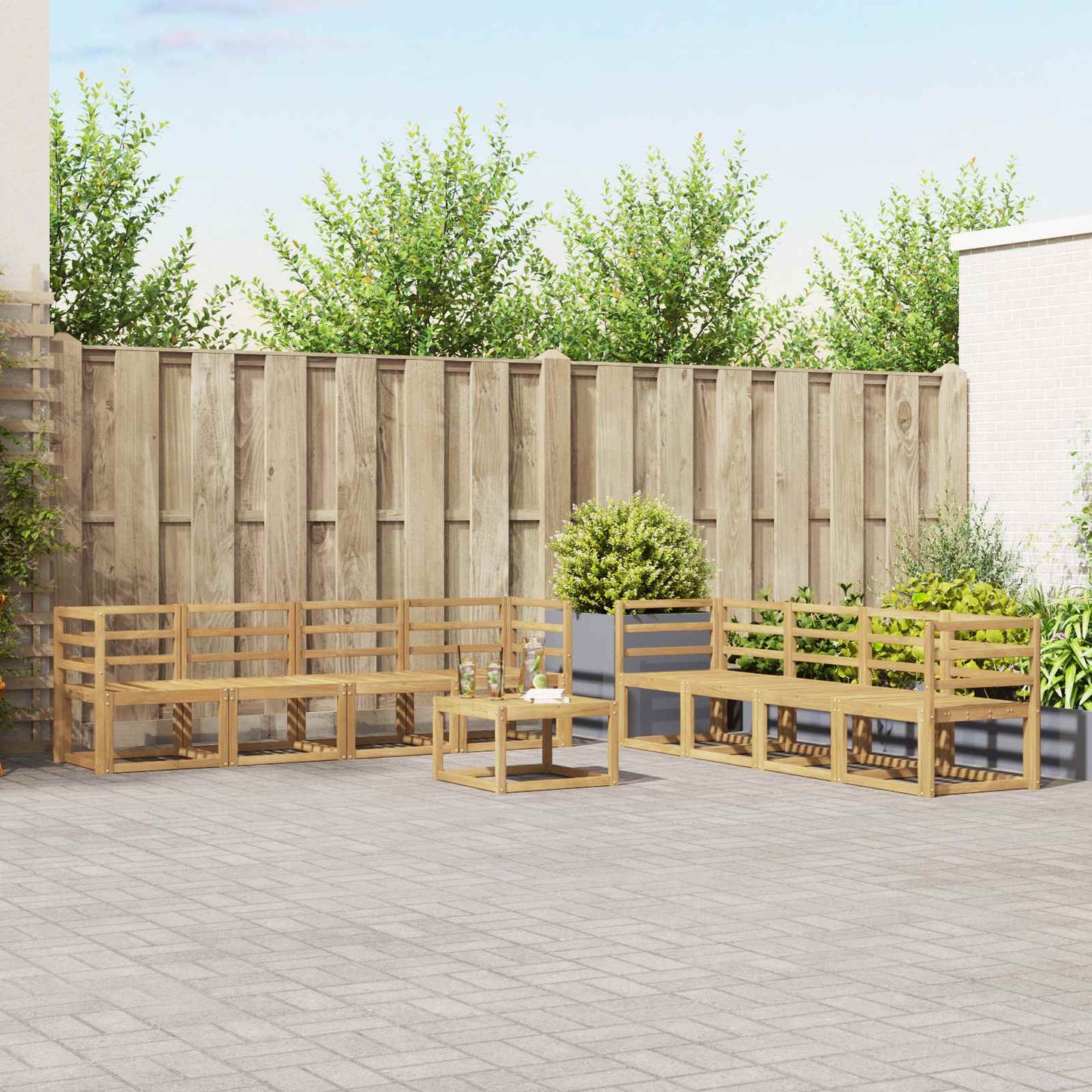 vidaXL Outdoor Sofa Set 9 pcs White 59 x 59 x 37 cm Solid Acacia Wood
