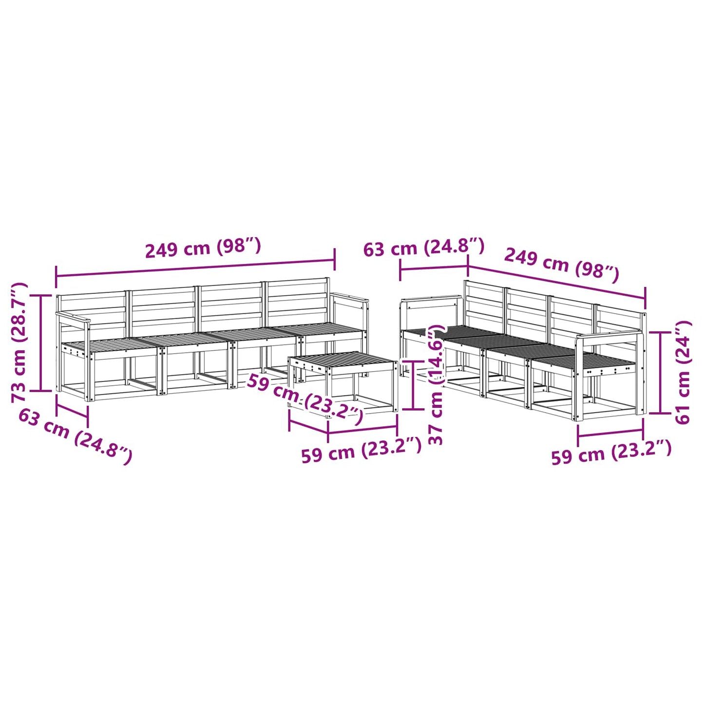vidaXL Outdoor Sofa Set 9 pcs White 59 x 59 x 37 cm Solid Acacia Wood