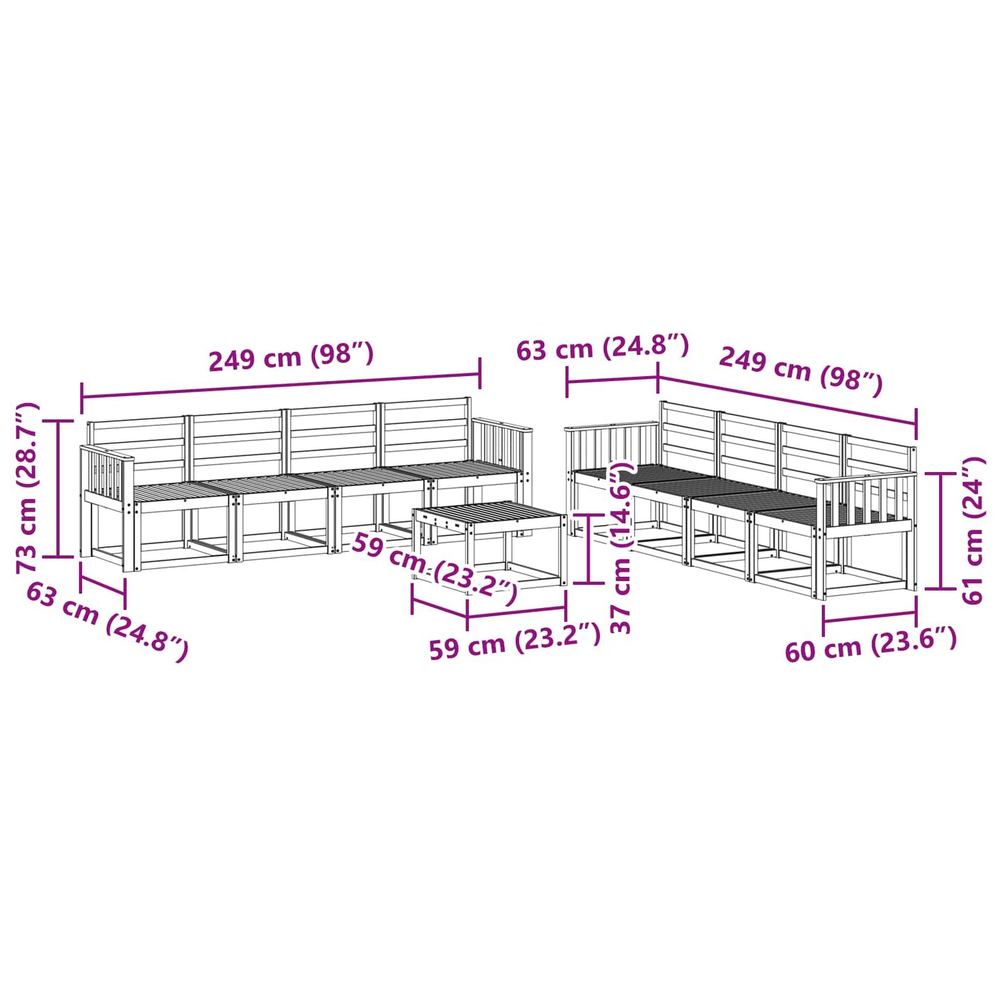 vidaXL Outdoor Sofa Set 9 pcs White 59 x 59 x 37 cm Solid Acacia Wood