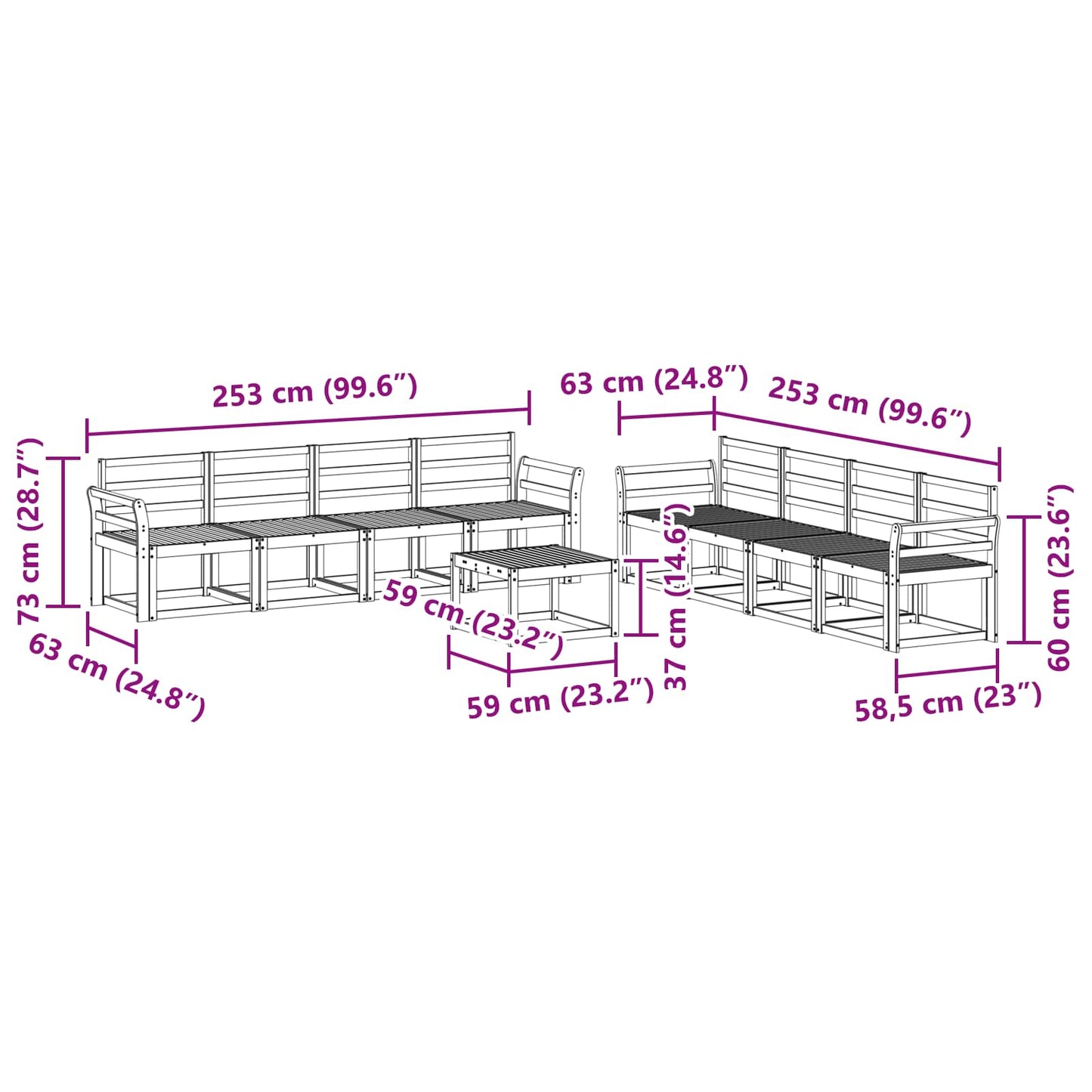 vidaXL Outdoor Sofa Set 9 pcs White 59 x 59 x 37 cm Solid Acacia Wood