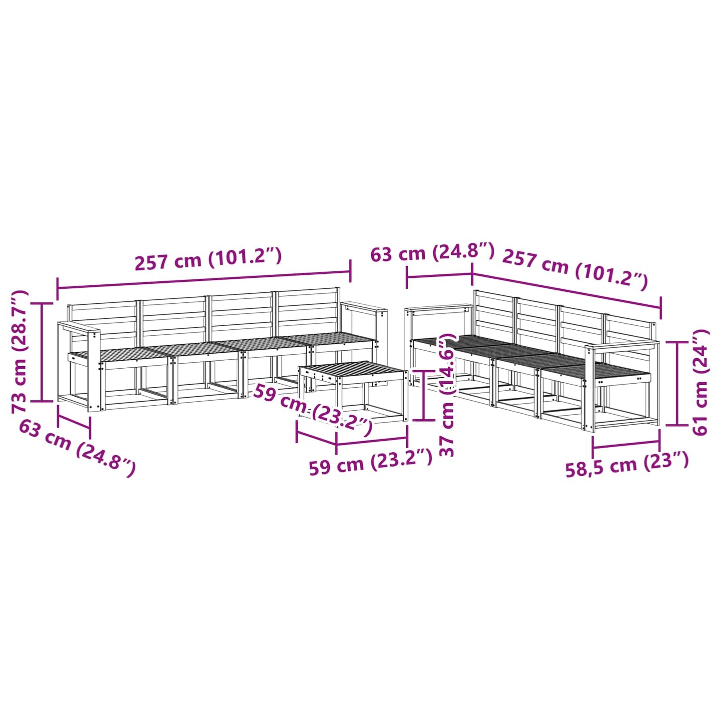 vidaXL Outdoor Sofa Set 9 pcs White 59 x 59 x 37 cm Solid Acacia Wood