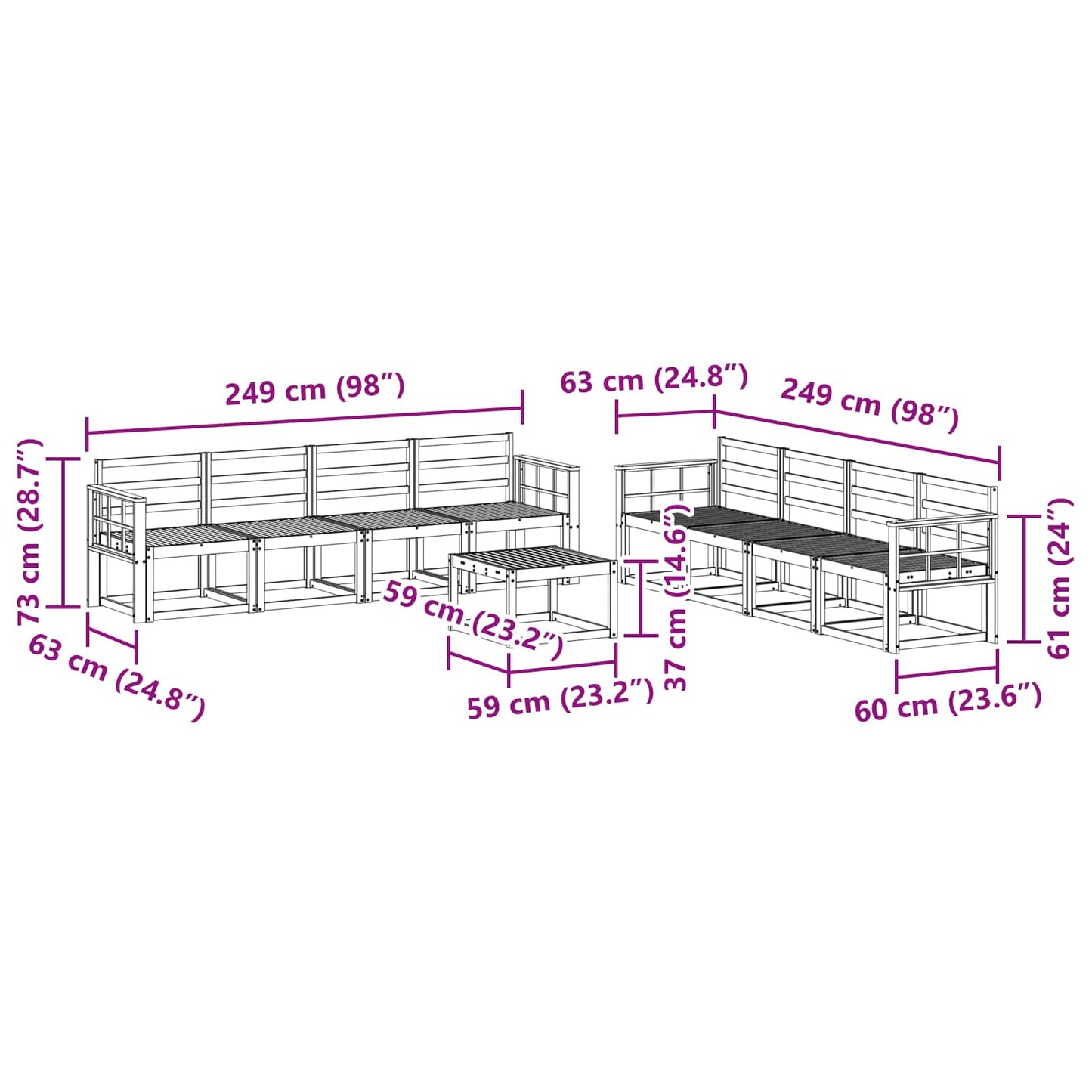 vidaXL Outdoor Sofa Set 9 pcs White 59 x 59 x 37 cm Solid Acacia Wood