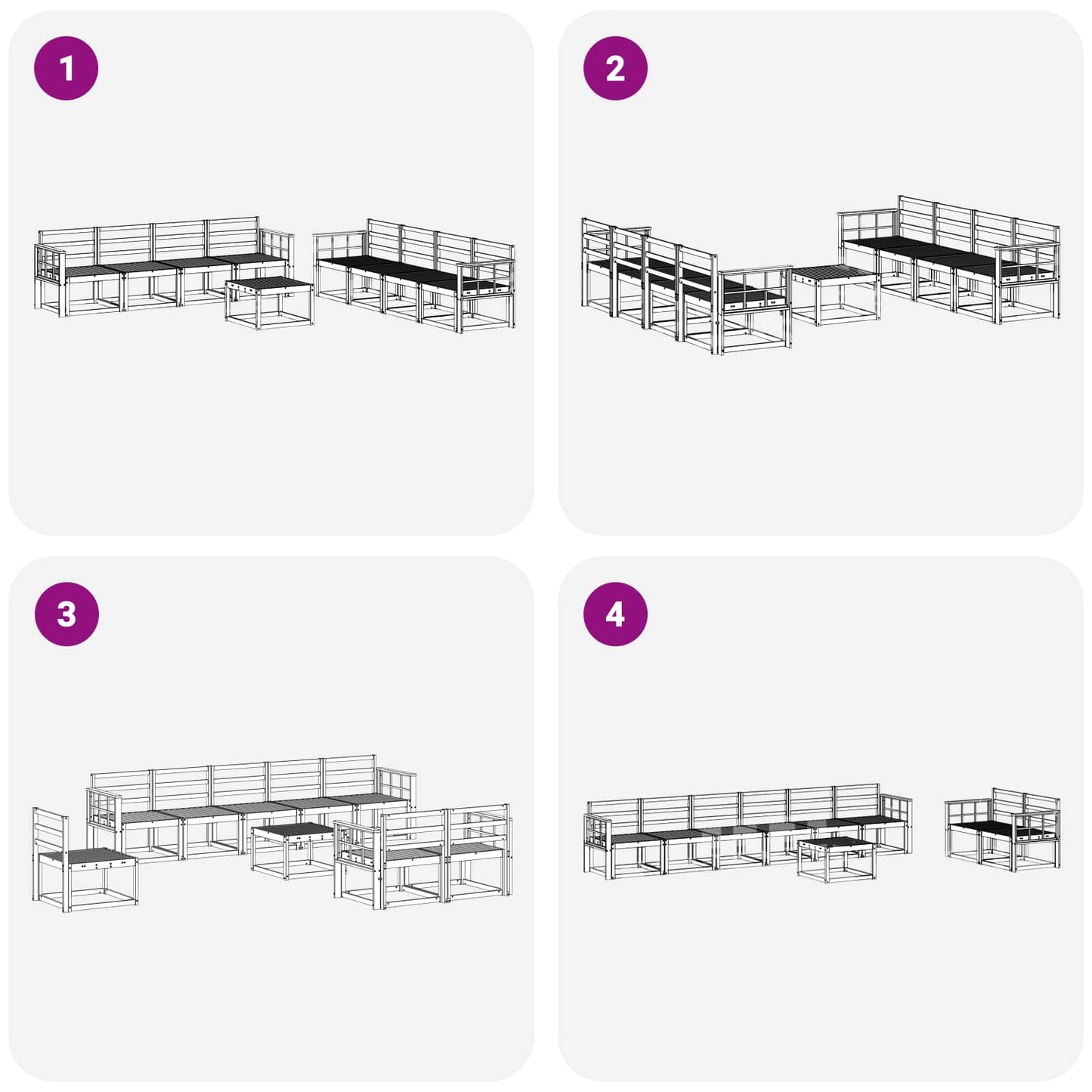vidaXL Outdoor Sofa Set 9 pcs White 59 x 59 x 37 cm Solid Acacia Wood