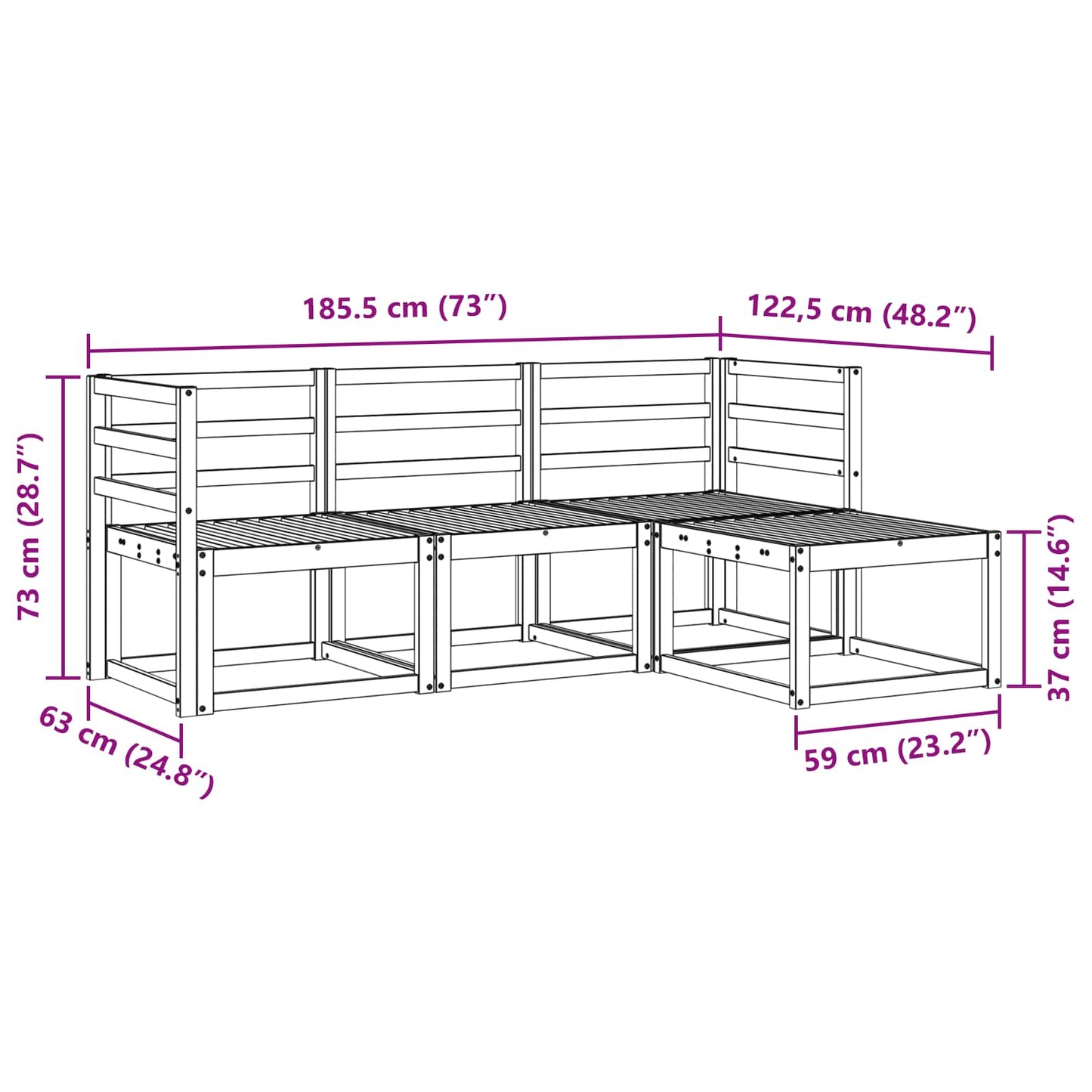 vidaXL Outdoor Sofa Set 4 pcs White 185.5 x 122.5 x 73 cm